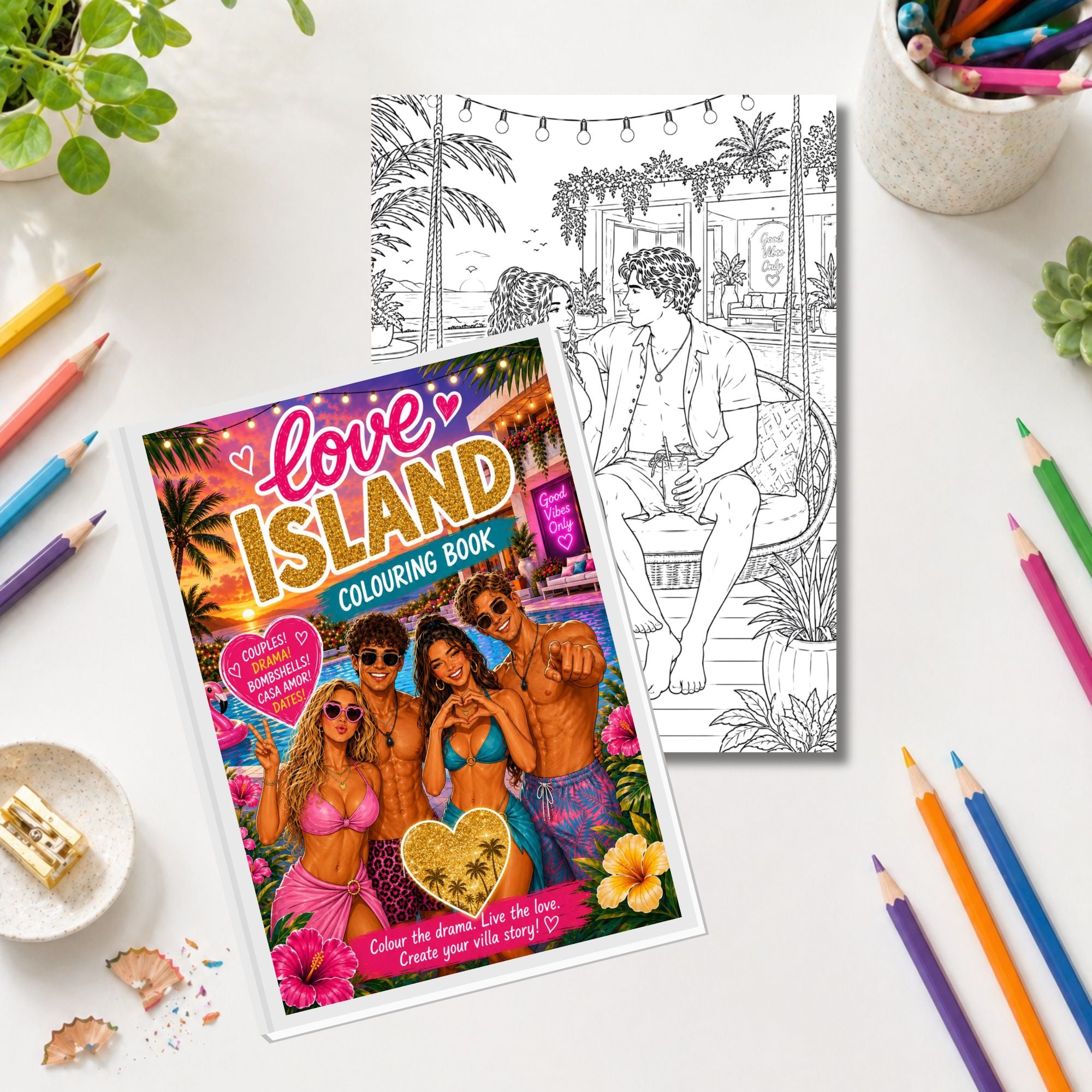 Love Island Inspired Colouring Book | 21 Summer Villa Colouring Pages | Reality TV Fan Gift | A4 Adult Colouring Book