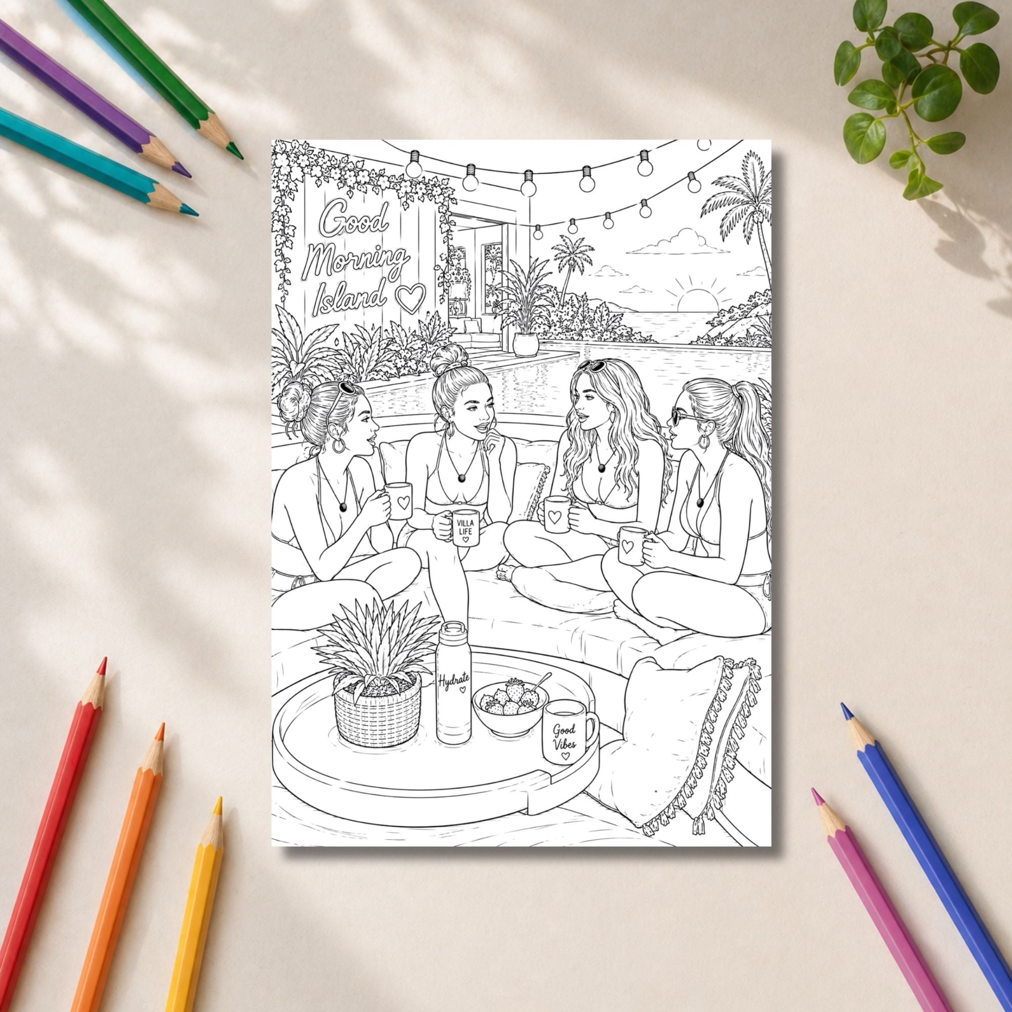 Love Island Inspired Colouring Book | 21 Summer Villa Colouring Pages | Reality TV Fan Gift | A4 Adult Colouring Book
