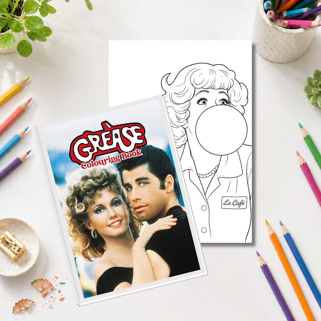 Grease Inspired Colouring Book | 21 Colouring Pages | 80s Movie Fan Gift | A4 Adult Colouring Book