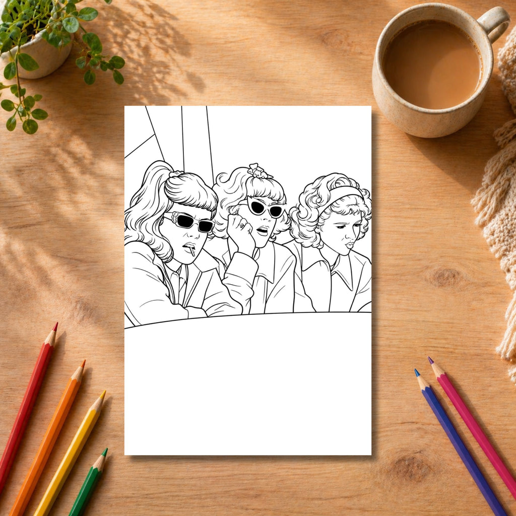 Grease Inspired Colouring Book | 21 Colouring Pages | 80s Movie Fan Gift | A4 Adult Colouring Book