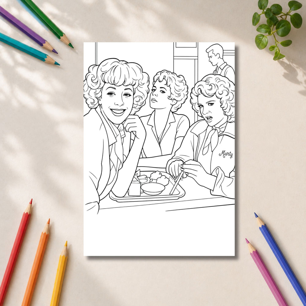 Grease Inspired Colouring Book | 21 Colouring Pages | 80s Movie Fan Gift | A4 Adult Colouring Book