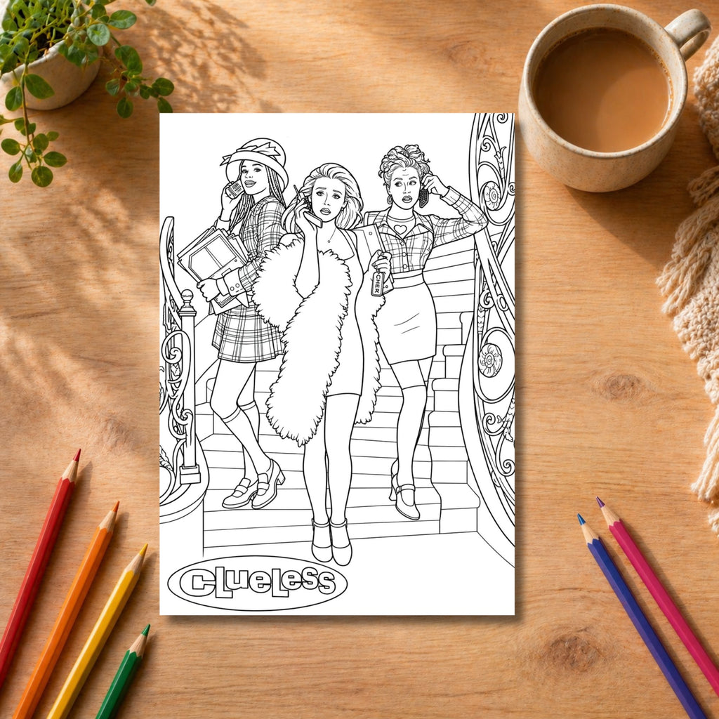 Clueless Inspired Colouring Book | 21-Page Nostalgic 90s Adult Colouring Book | Movie-Inspired Gift | Relaxing Colouring Book
