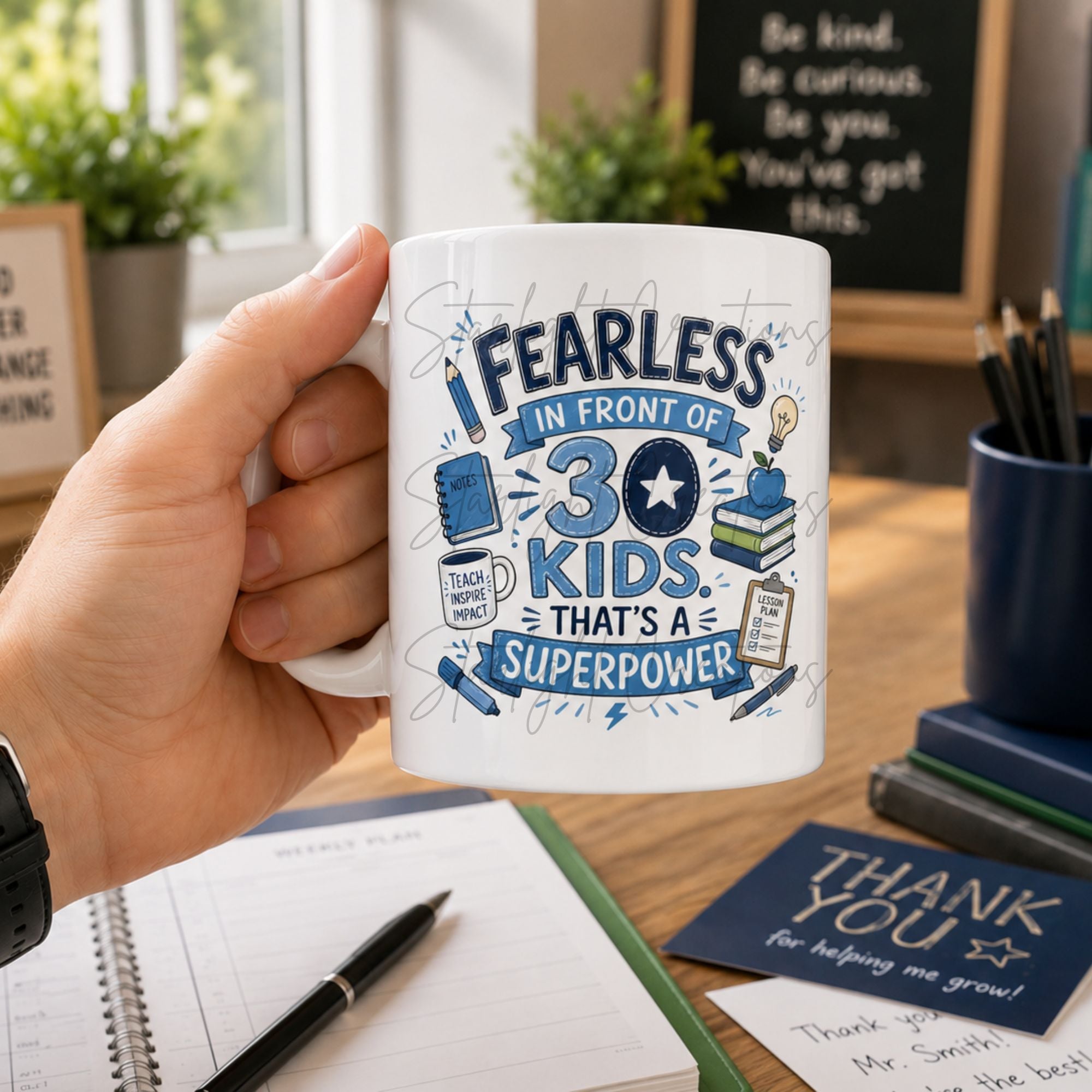 Teacher Mug & Coaster Gift Set – End of Term Teacher Thank You Mug – Fearless In Front Of 30 Kids – Teacher Appreciation Gift