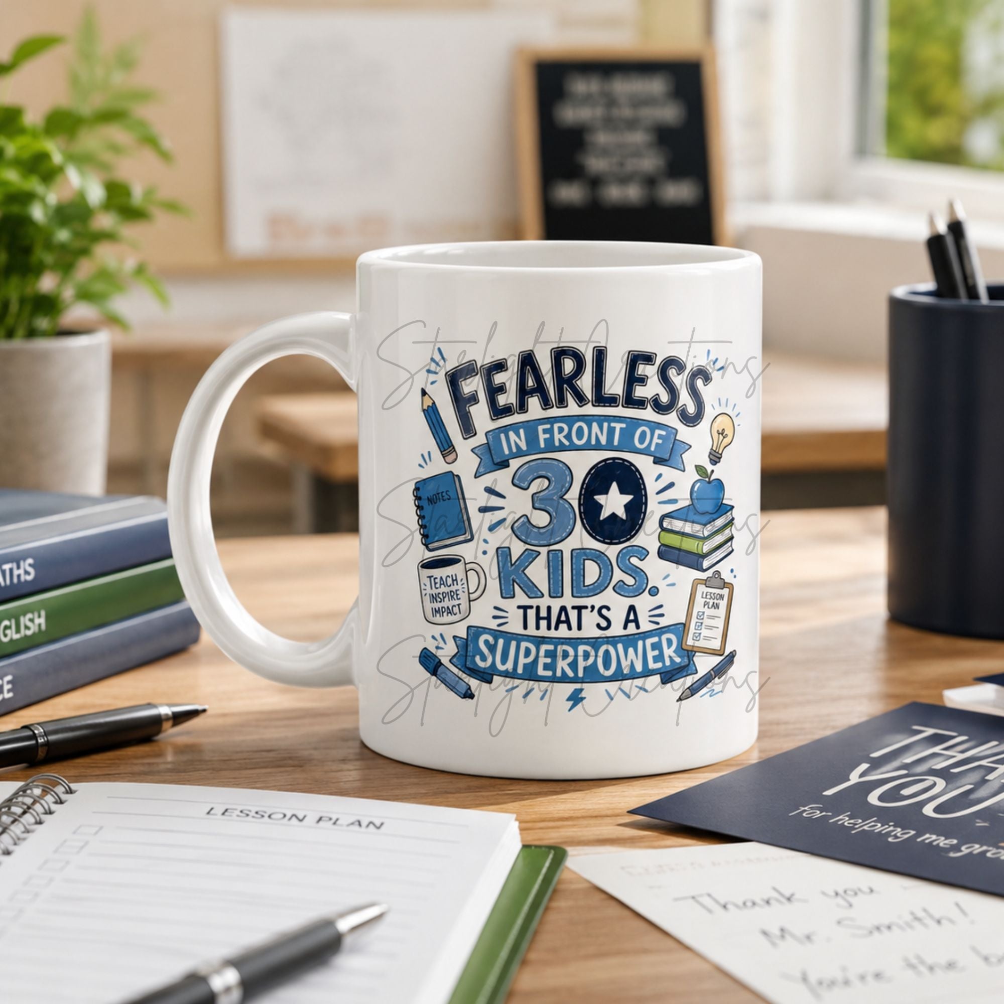 Teacher Mug & Coaster Gift Set – End of Term Teacher Thank You Mug – Fearless In Front Of 30 Kids – Teacher Appreciation Gift