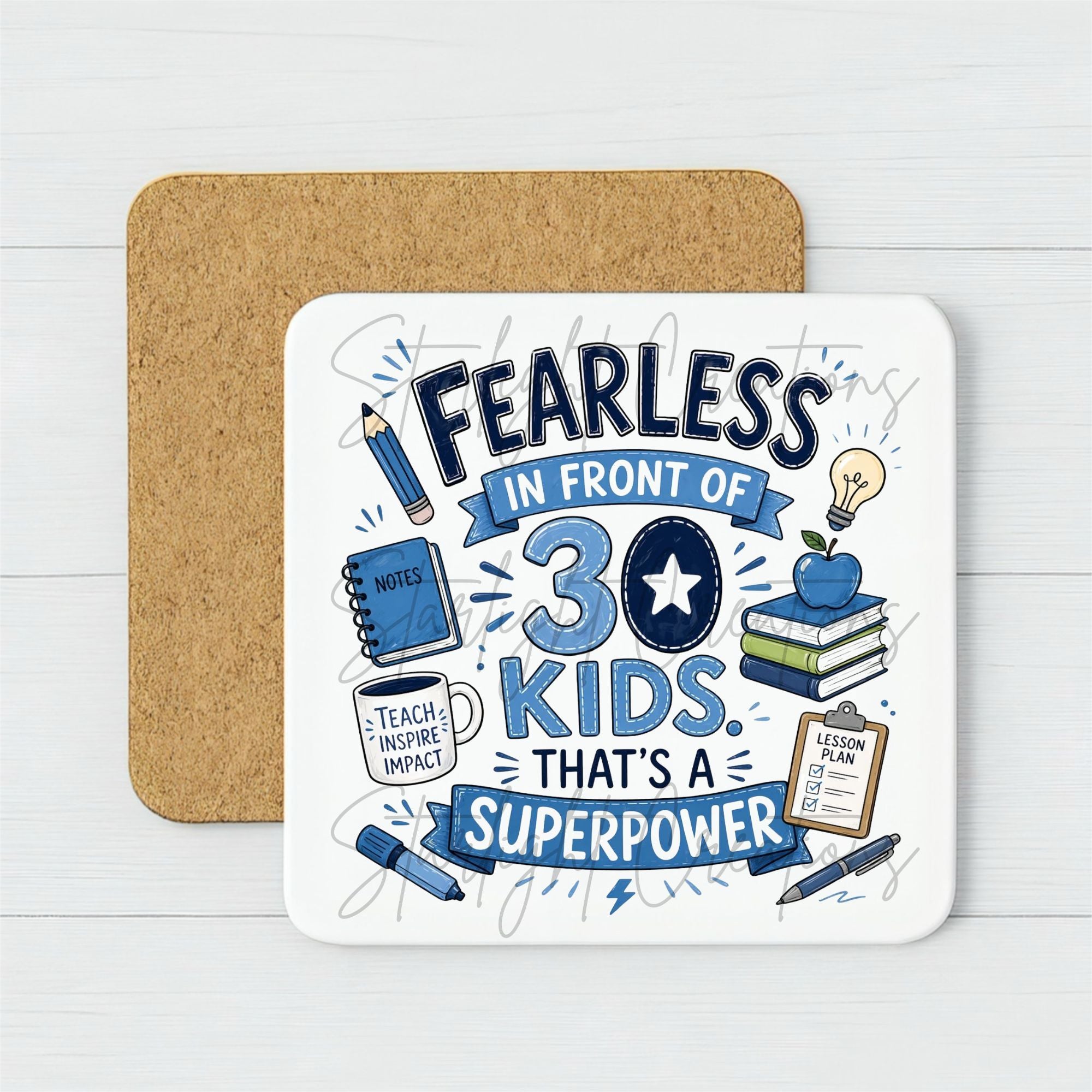 Teacher Mug & Coaster Gift Set – End of Term Teacher Thank You Mug – Fearless In Front Of 30 Kids – Teacher Appreciation Gift