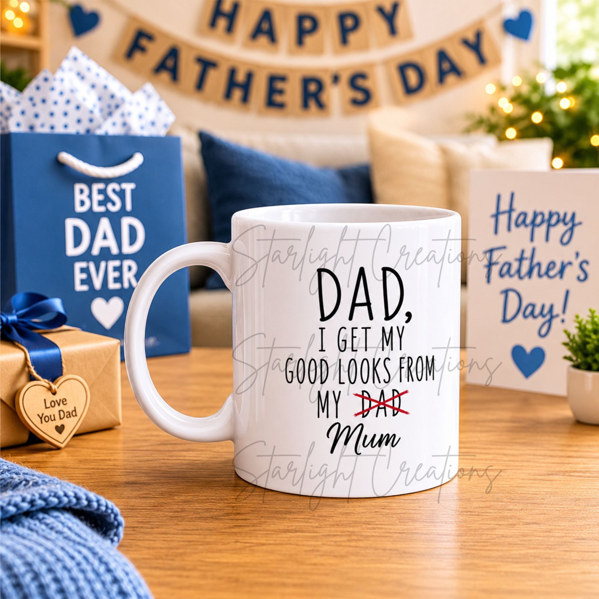 Funny Father’s Day Mug & Coaster Set – Dad I Get My Good Looks From My Mum – Ceramic Mug Gift for Dad