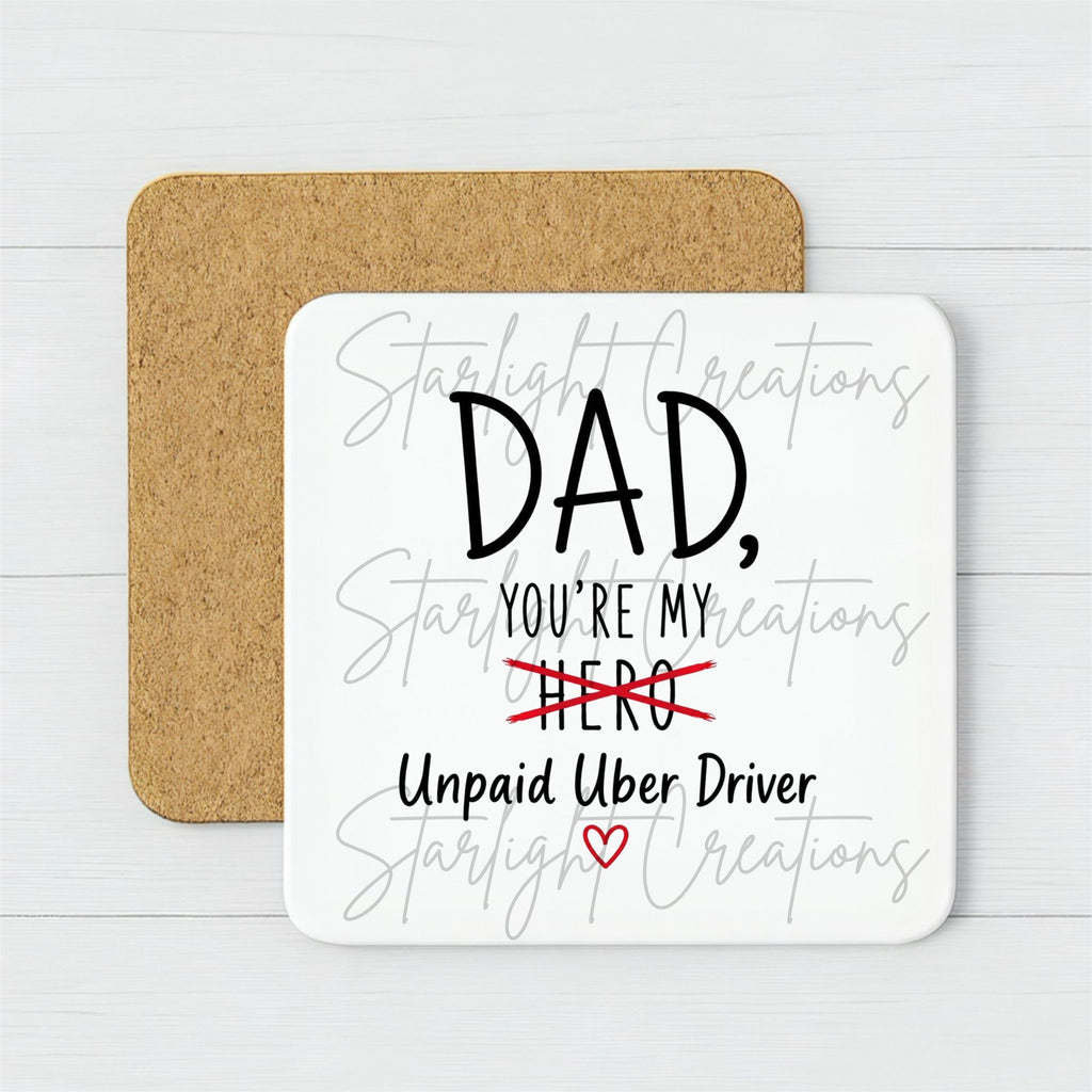Funny Dad Mug & Coaster Set – “Unpaid Uber Driver” Father’s Day Gift