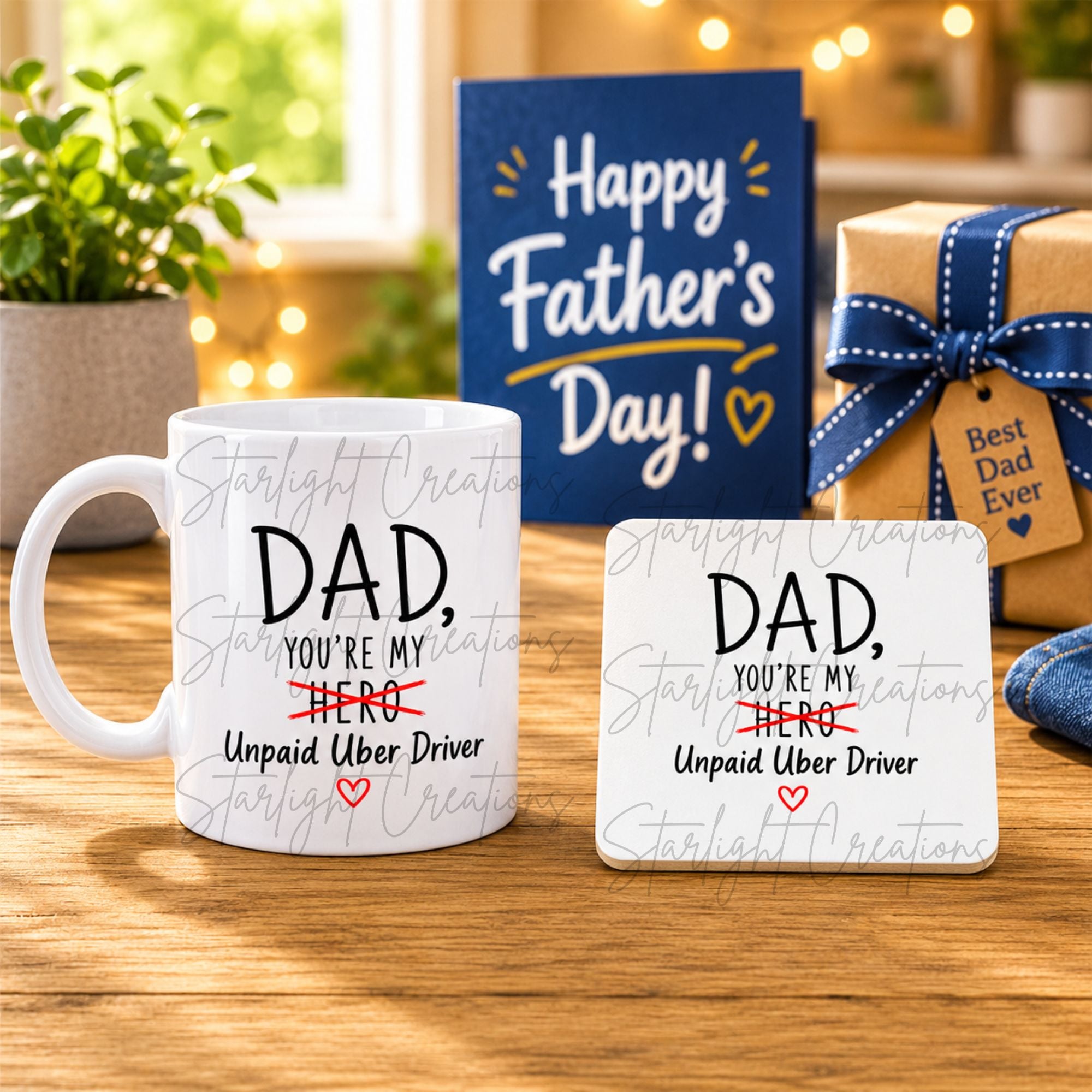 Funny Dad Mug & Coaster Set – “Unpaid Uber Driver” Father’s Day Gift