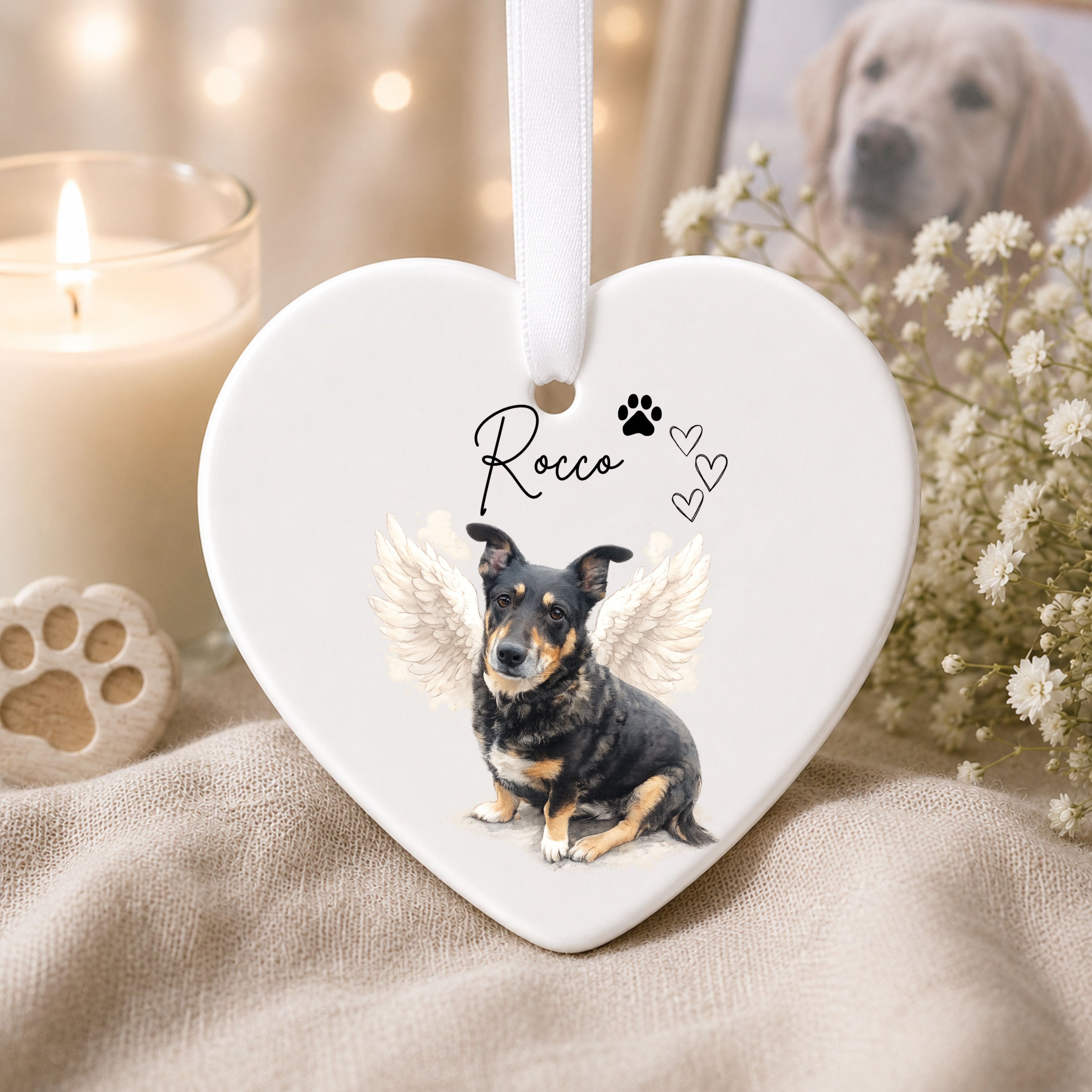 Personalised Pet Memorial Print or Ceramic Ornament | Custom Pet Loss Gift | A4 Print, Heart or Circle Keepsake