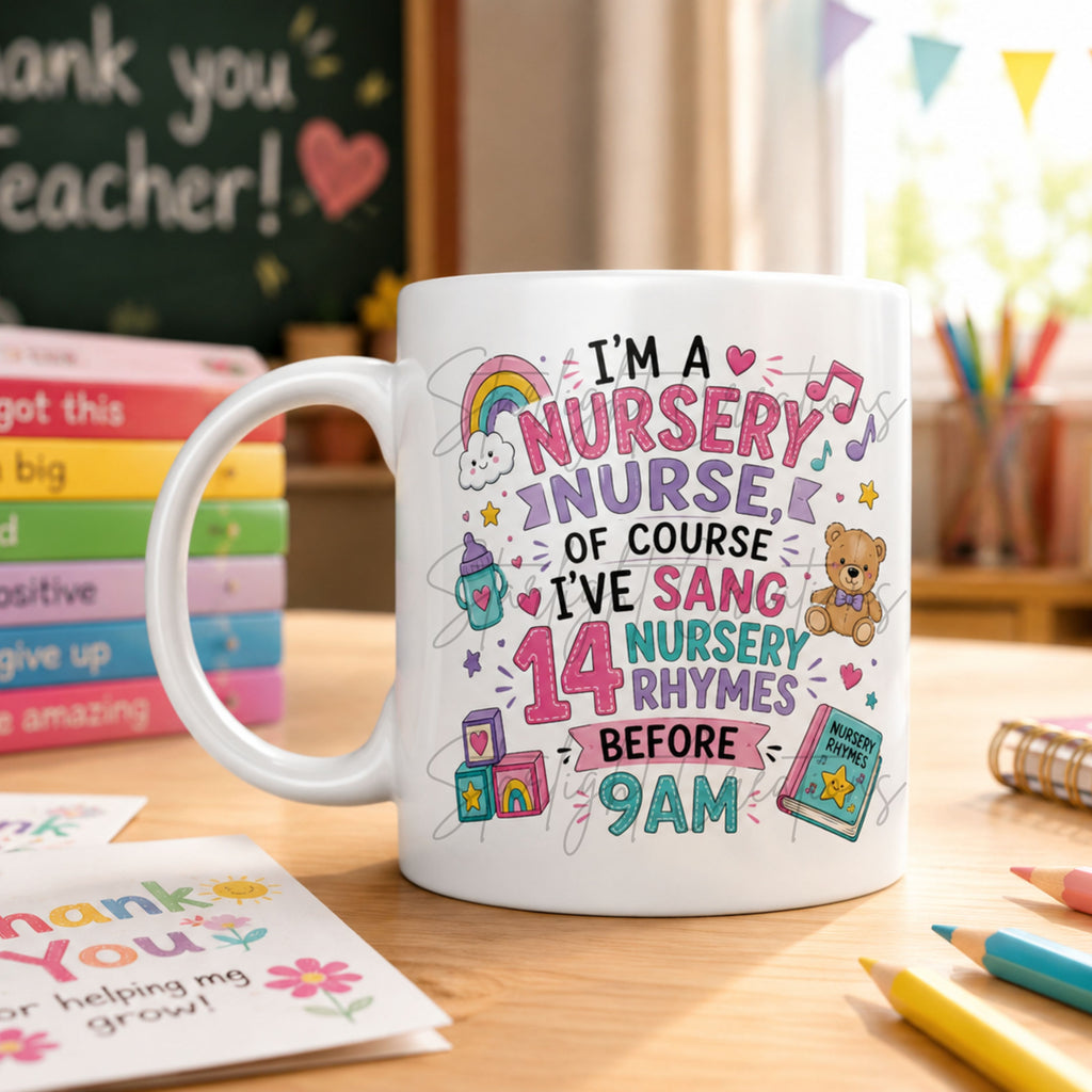 Nursery Nurse Mug – Funny Thank You Gift for Nursery Staff – Choice of 3 Designs – Personalised Teacher Style Mug