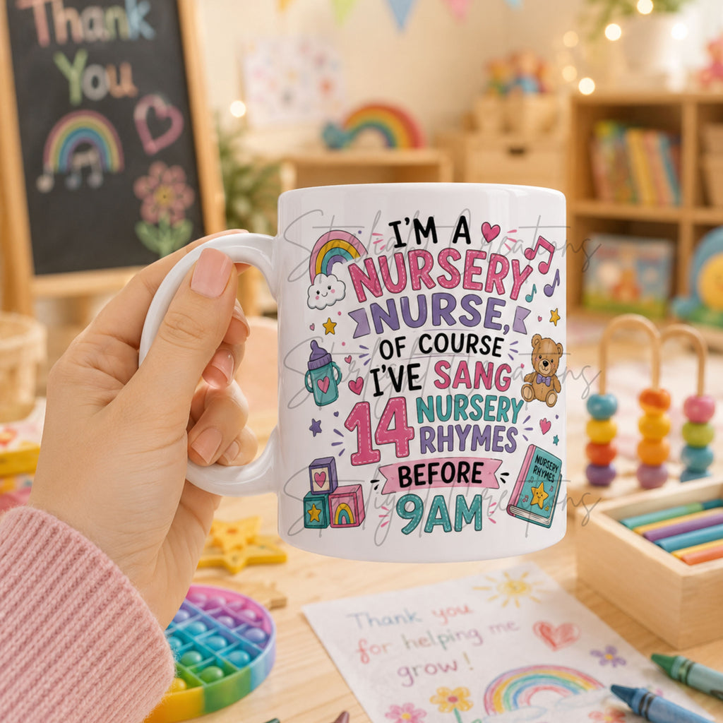 Nursery Nurse Mug – Funny Thank You Gift for Nursery Staff – Choice of 3 Designs – Personalised Teacher Style Mug