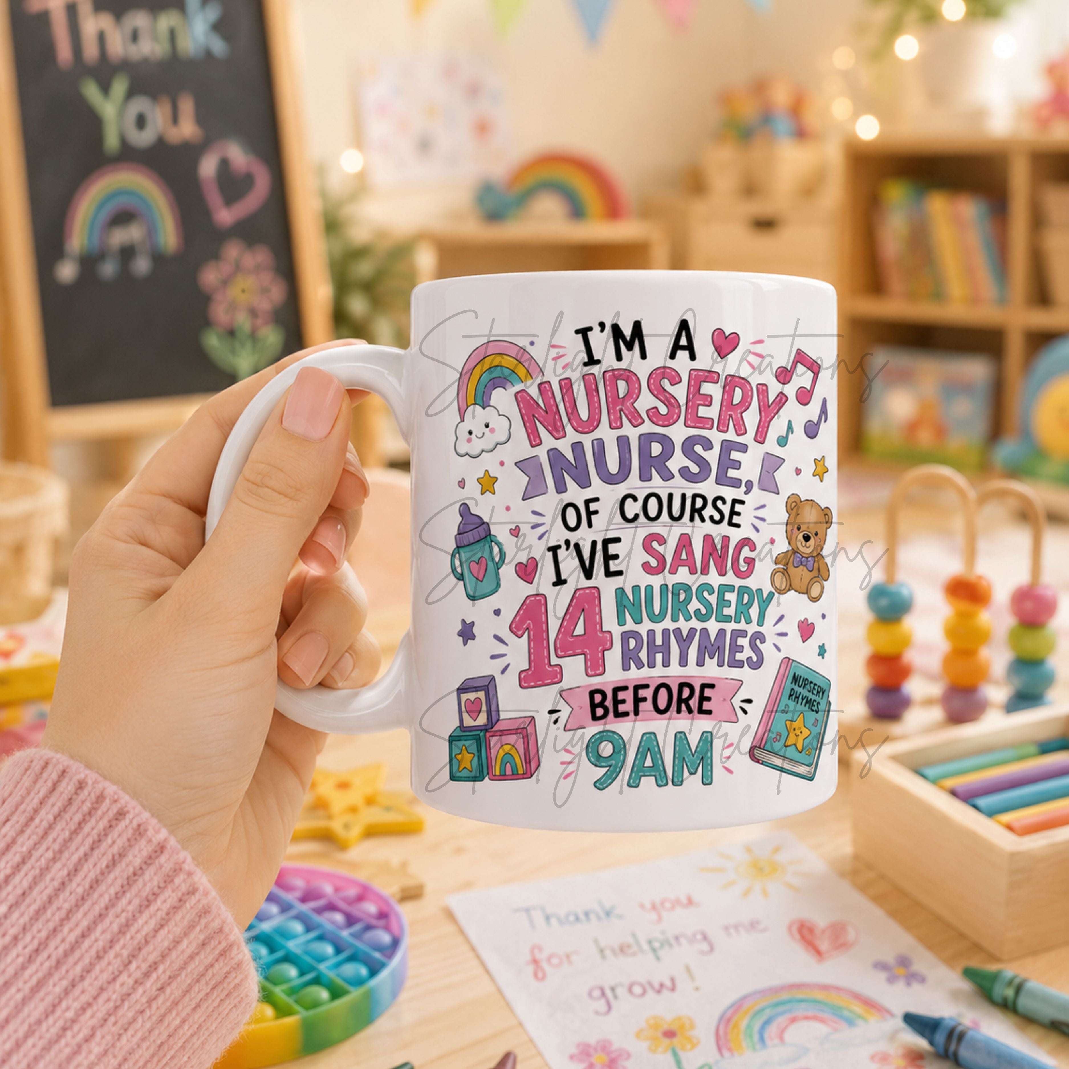Nursery Nurse Mug – Funny Thank You Gift for Nursery Staff – Choice of 3 Designs – Personalised Teacher Style Mug
