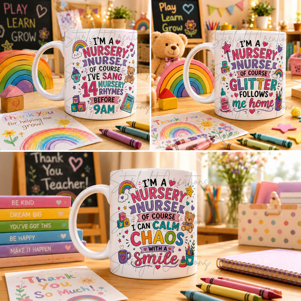 Nursery Nurse Mug – Funny Thank You Gift for Nursery Staff – Choice of 3 Designs – Personalised Teacher Style Mug