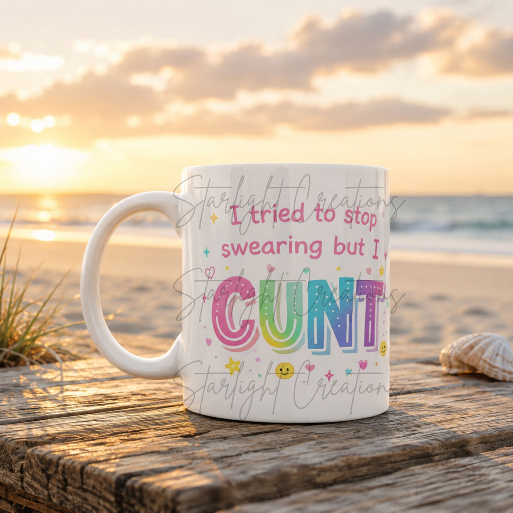 Funny Resting C*nt Face Mug | Sarcastic Rainbow Coffee Cup | Novelty Gift for Friends & Coworkers