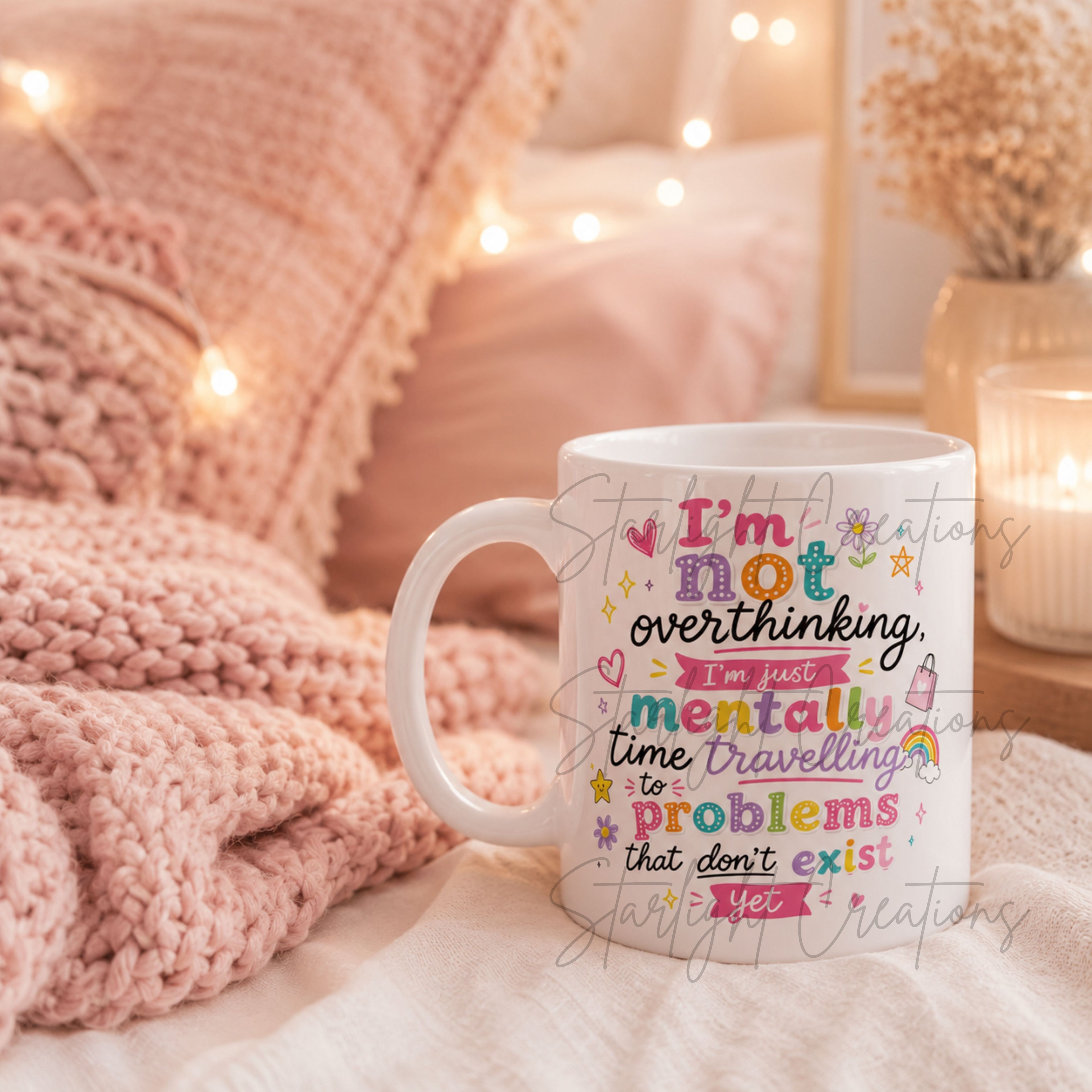 Funny Overthinking Mug – “I’m Not Overthinking, I’m Just Mentally Time Travelling to Problems That Don’t Exist Yet” | Cute Anxiety Coffee Cup Gift | 11oz Ceramic Mug