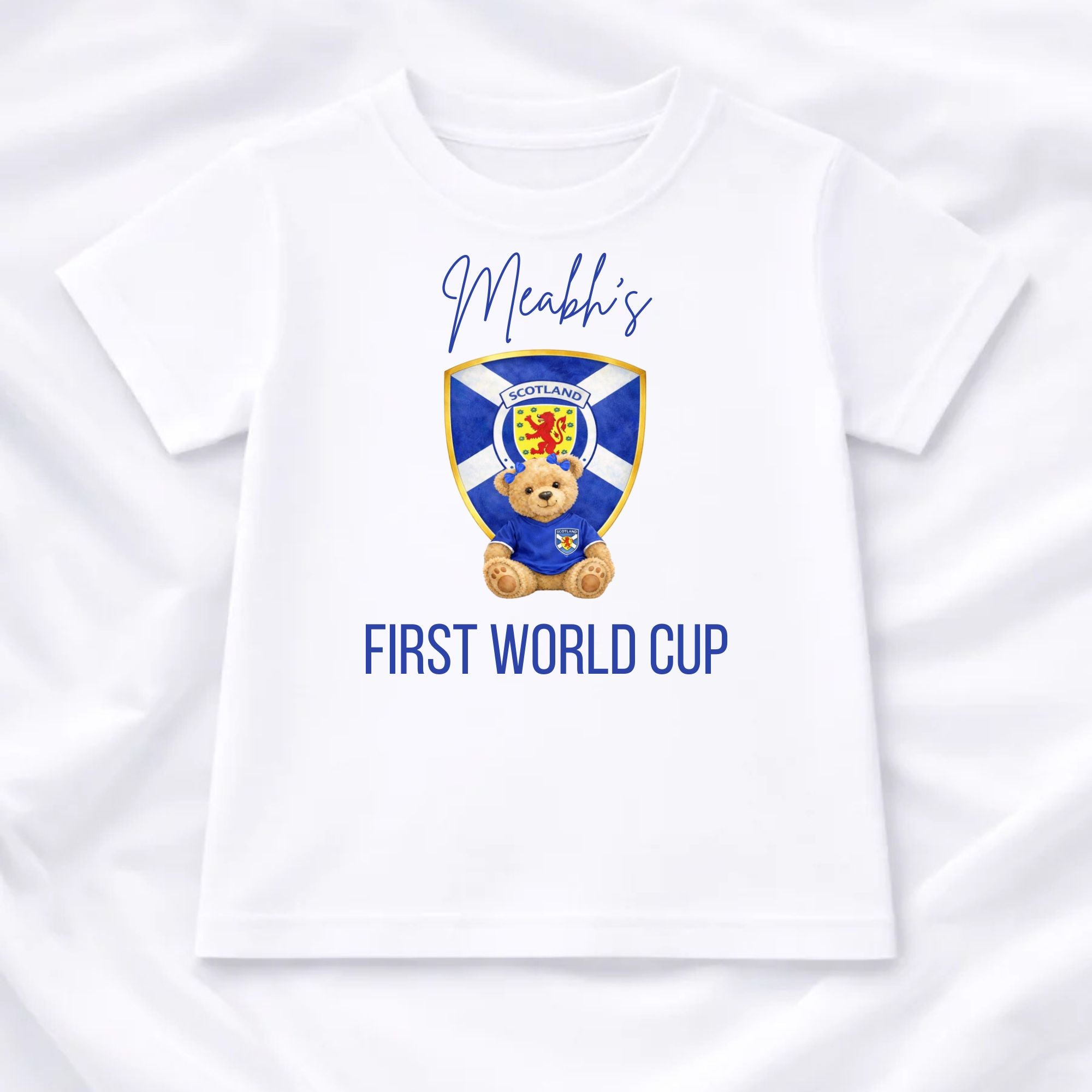 Personalised Scotland First World Cup Children's T-Shirt | Boy or Girl Teddy or Lion Design