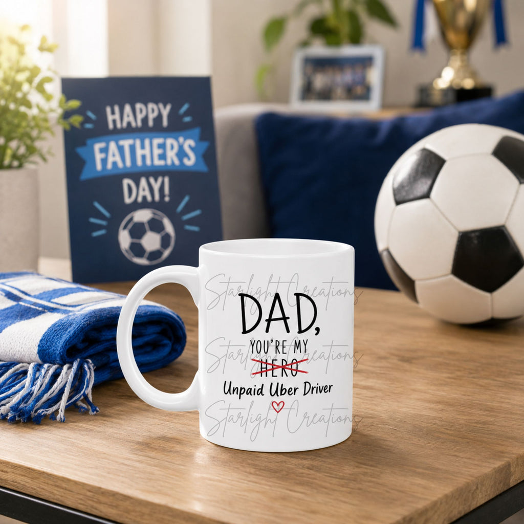 Funny Dad Mug & Coaster Set – “Unpaid Uber Driver” Father’s Day Gift