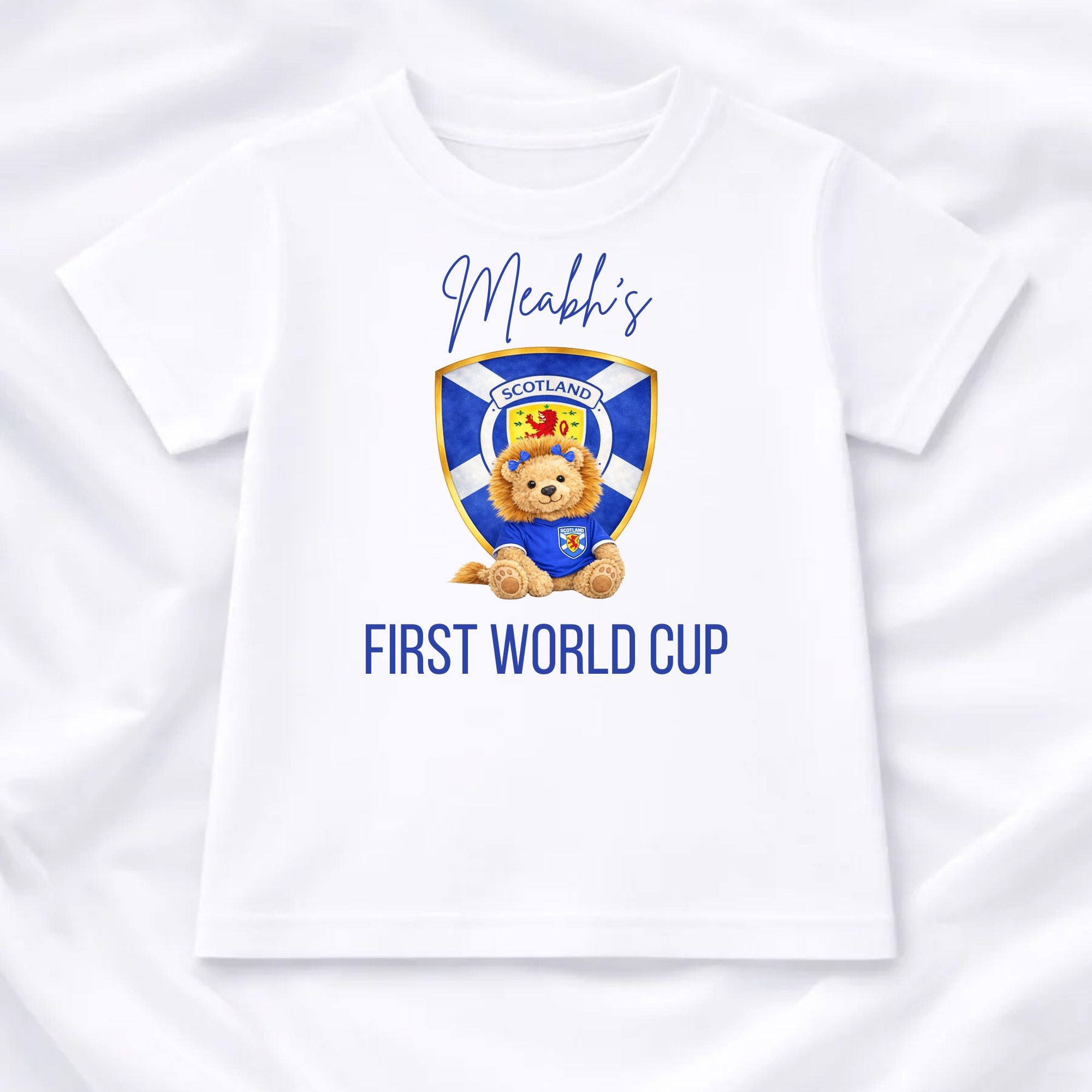 Personalised Scotland First World Cup Children's T-Shirt | Boy or Girl Teddy or Lion Design