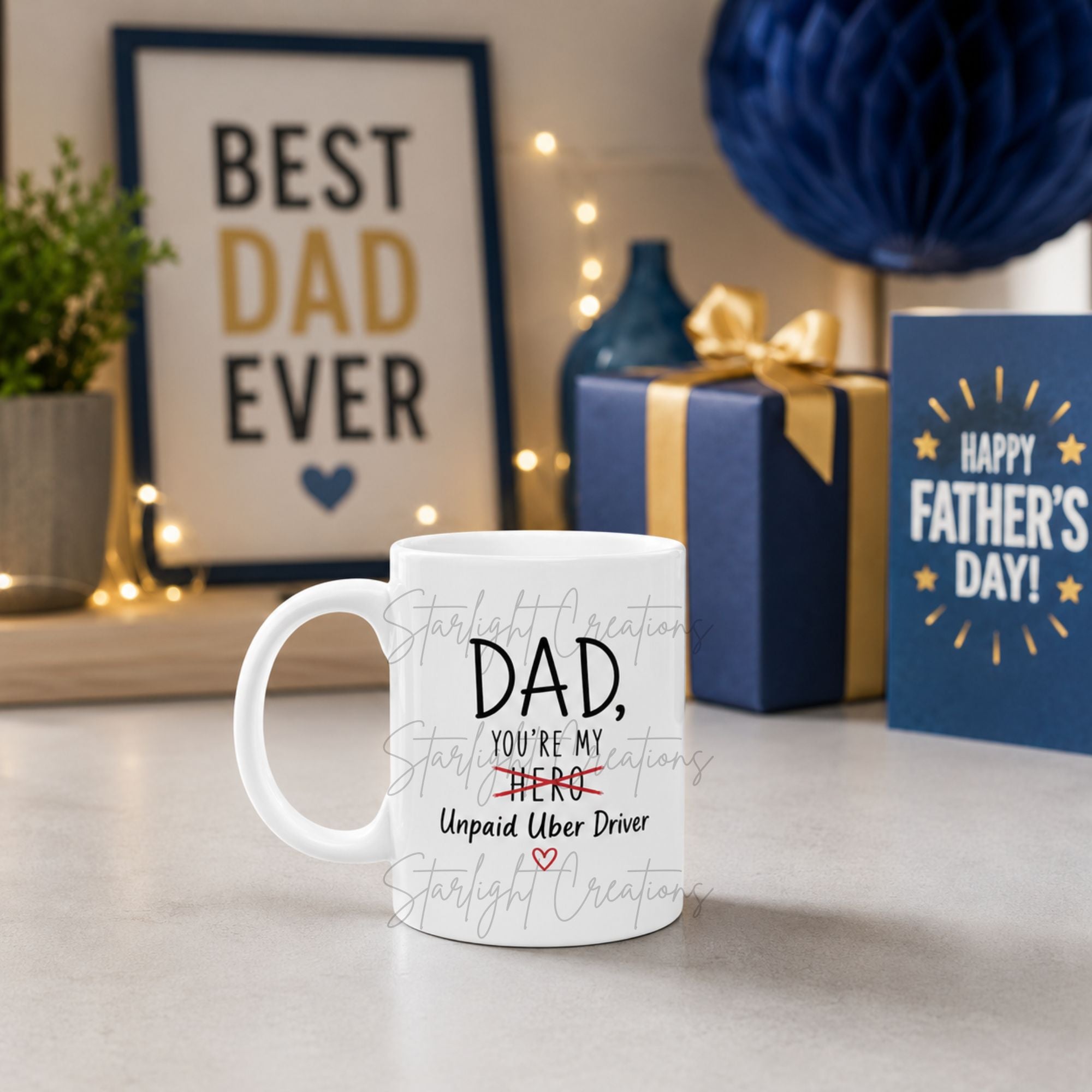 Funny Dad Mug & Coaster Set – “Unpaid Uber Driver” Father’s Day Gift
