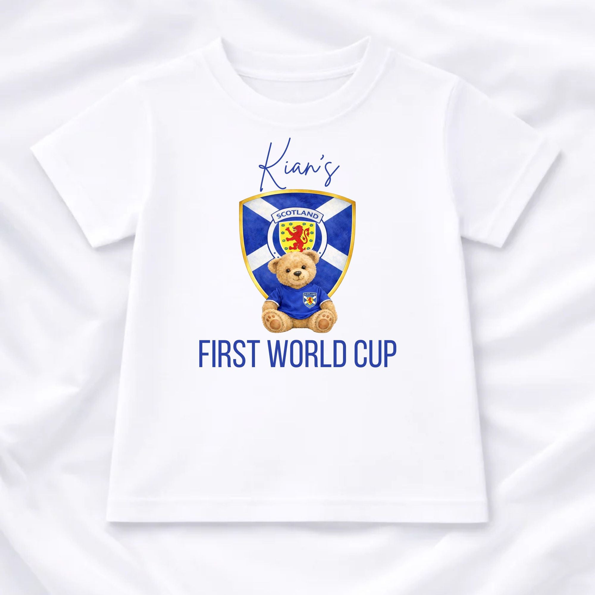 Personalised Scotland First World Cup Children's T-Shirt | Boy or Girl Teddy or Lion Design