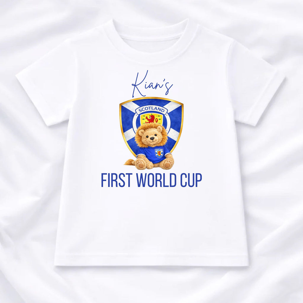 Personalised Scotland First World Cup Children's T-Shirt | Boy or Girl Teddy or Lion Design
