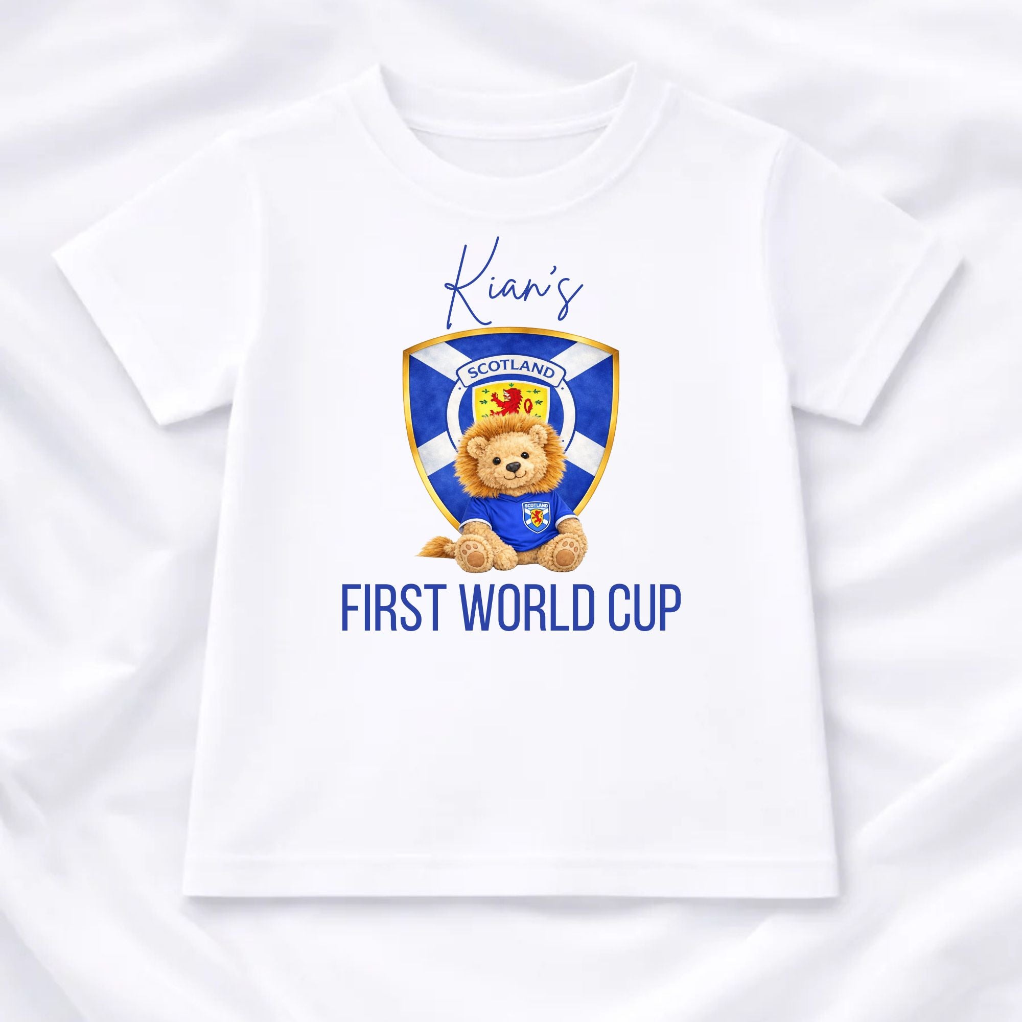 Personalised Scotland First World Cup Children's T-Shirt | Boy or Girl Teddy or Lion Design