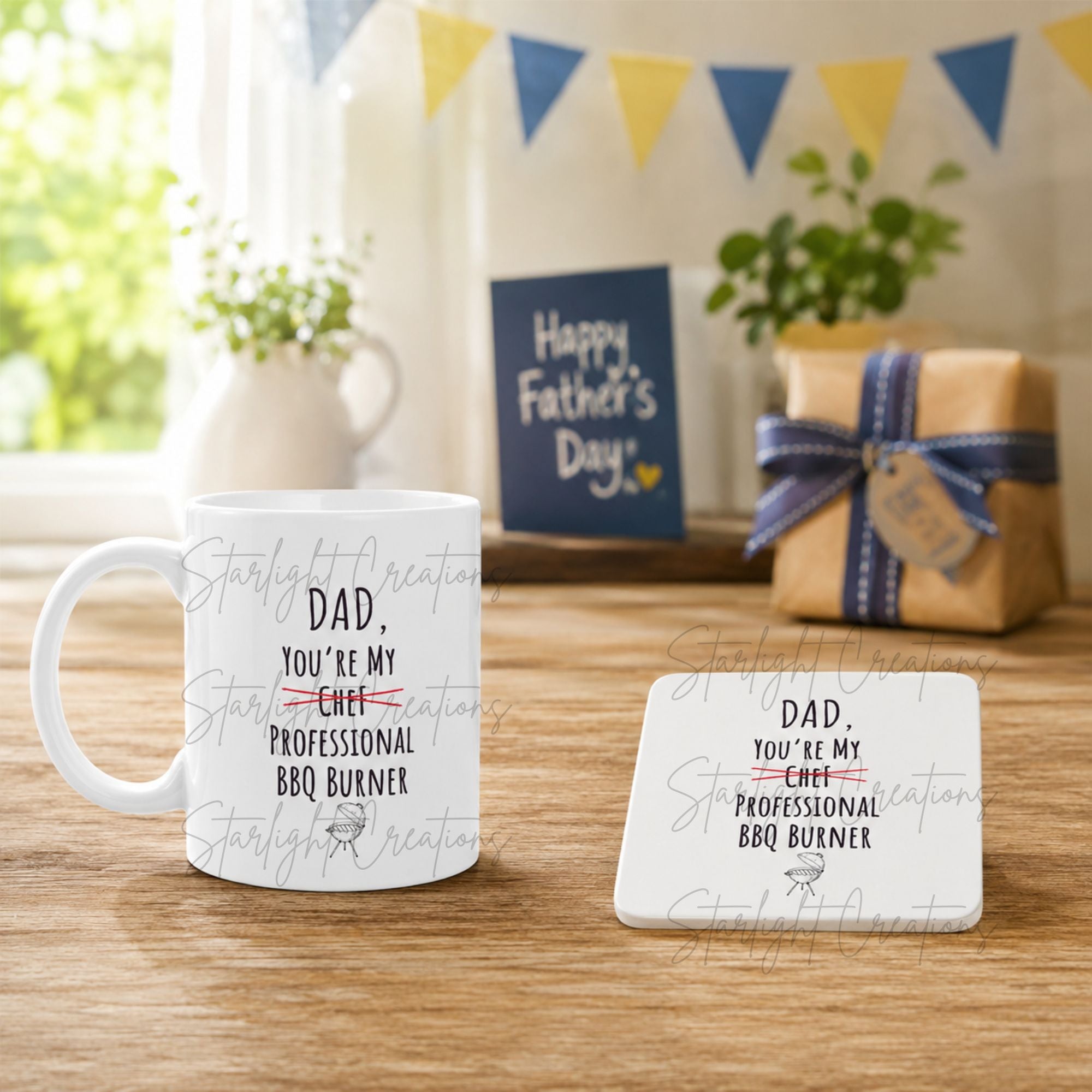 Funny BBQ Dad Mug & Coaster Set – “Professional BBQ Burner” Father’s Day Gift
