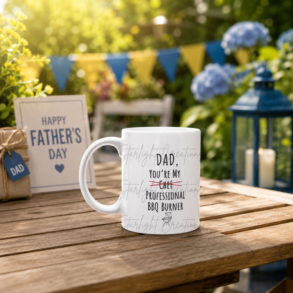 Funny BBQ Dad Mug & Coaster Set – “Professional BBQ Burner” Father’s Day Gift