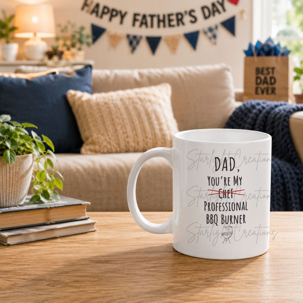 Funny BBQ Dad Mug & Coaster Set – “Professional BBQ Burner” Father’s Day Gift