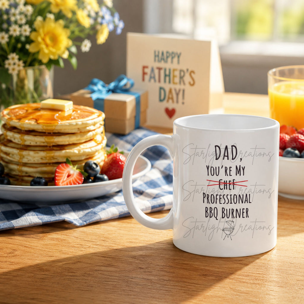 Funny BBQ Dad Mug & Coaster Set – “Professional BBQ Burner” Father’s Day Gift
