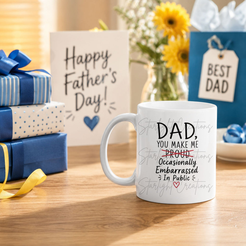 Funny Dad Mug & Coaster Set – “Dad, You Make Me Occasionally Embarrassed In Public”