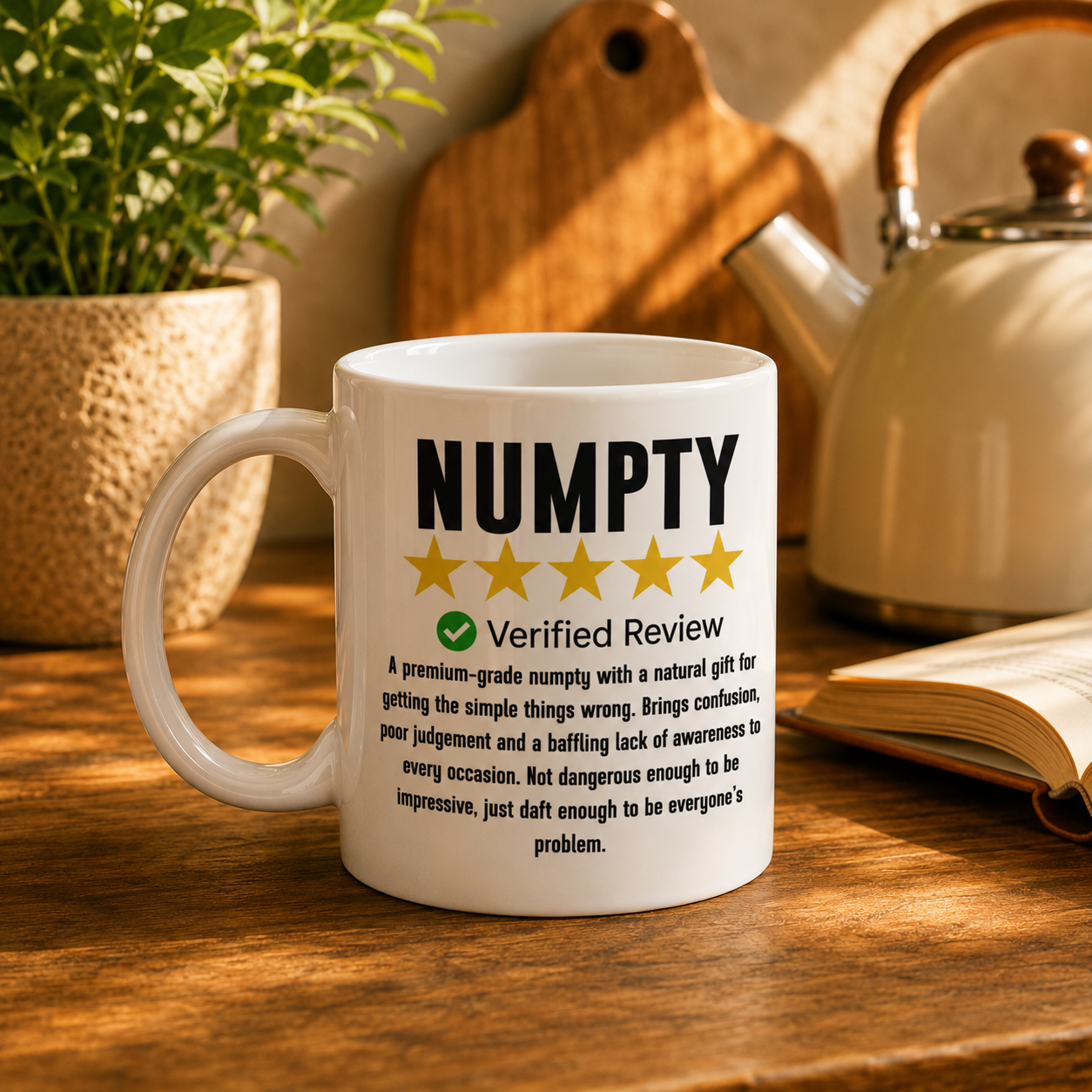 Numpty Scottish slang mug – funny five-star review print