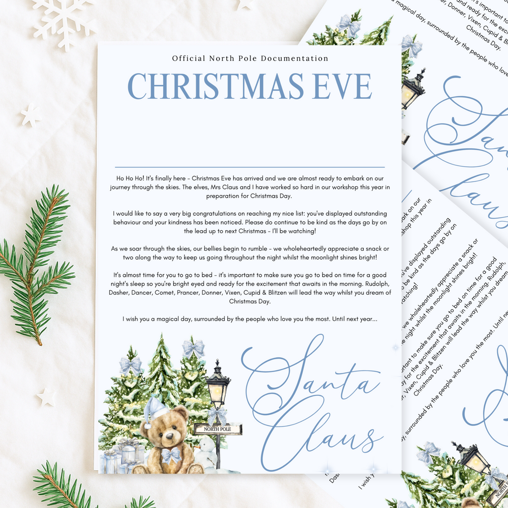 Blue Bear Personalised Christmas Eve Box Certificate | Letter from Santa & Nice List