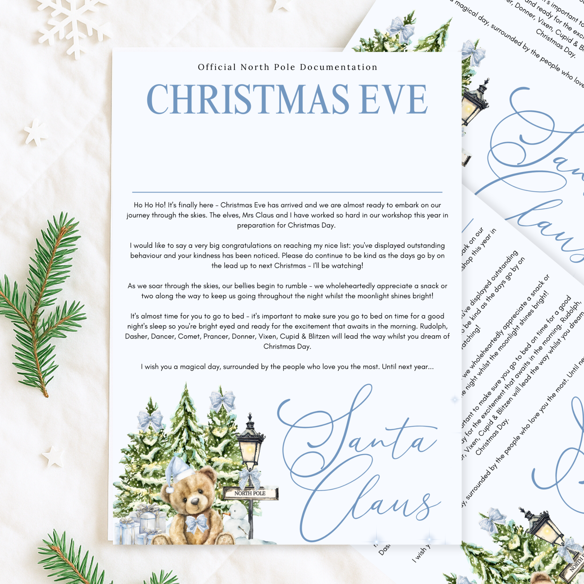 Blue Bear Personalised Christmas Eve Box Certificate | Letter from Santa & Nice List