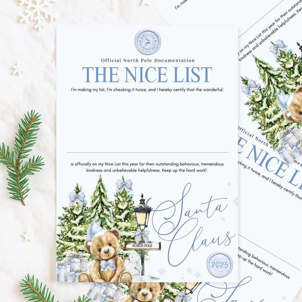 Blue Bear Personalised Christmas Eve Box Certificate | Letter from Santa & Nice List