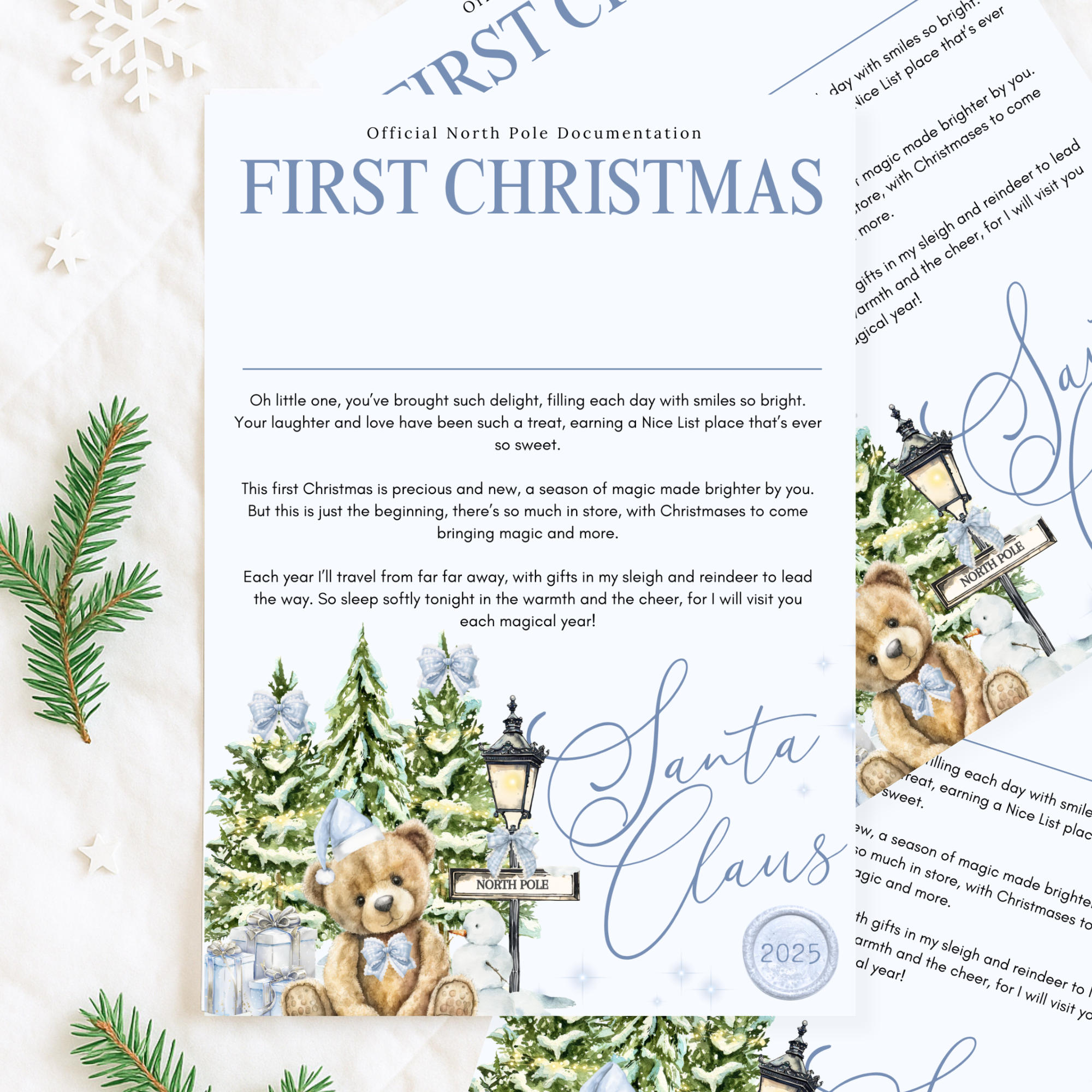 Blue Bear Personalised Christmas Eve Box Certificate | Letter from Santa & Nice List