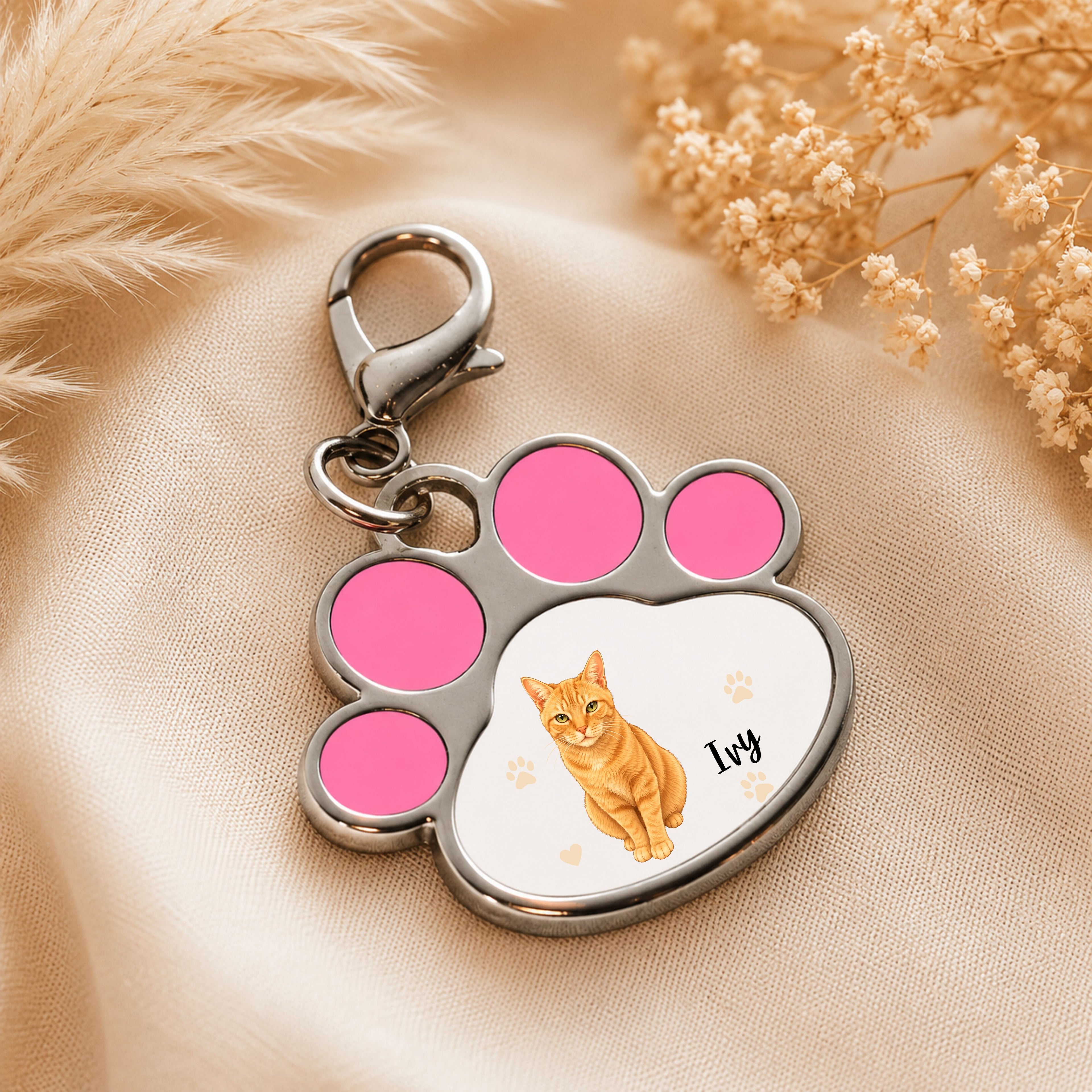 Personalised Pet Cartoon Paw Print Keyring | Custom Dog & Cat Gift