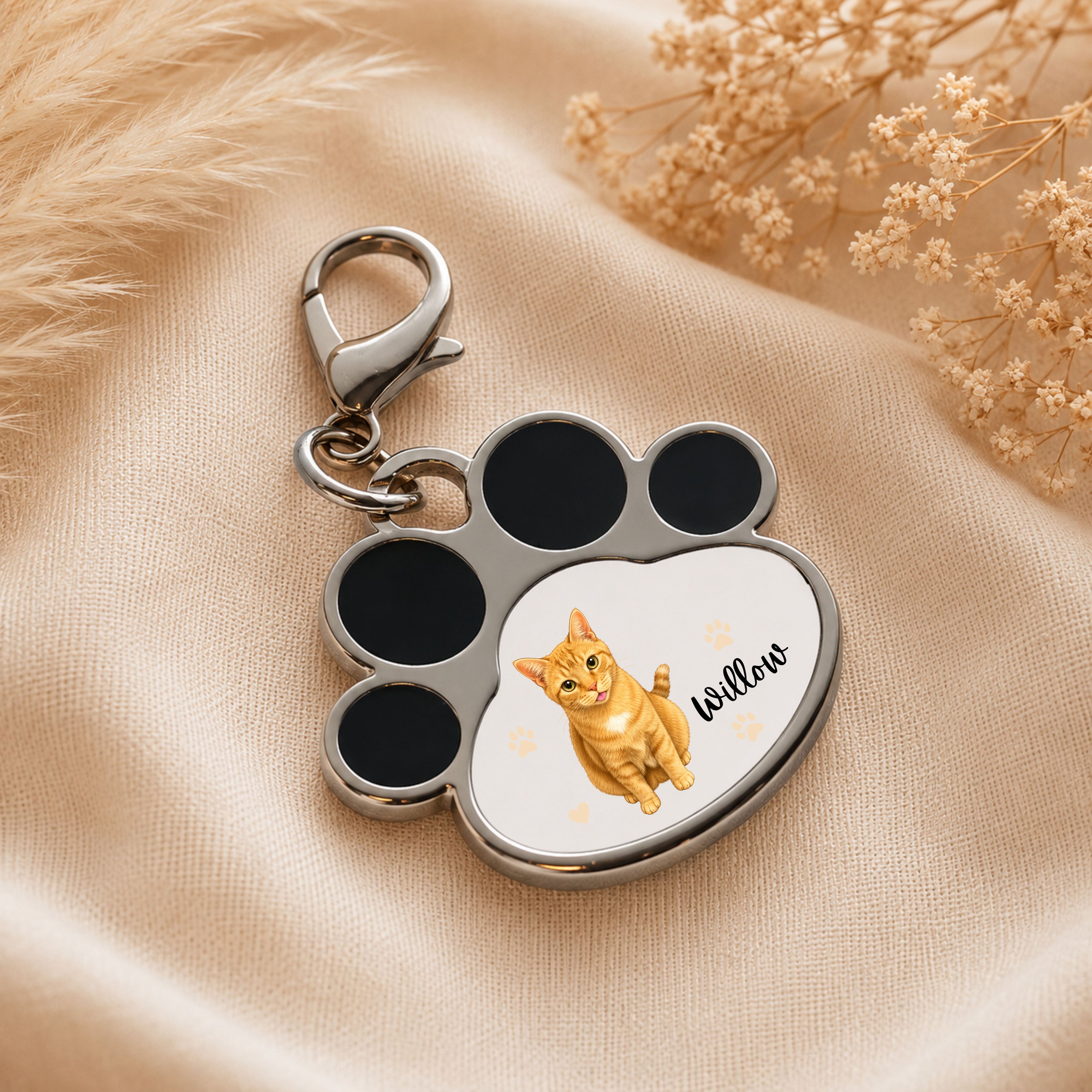 Personalised Pet Cartoon Paw Print Keyring | Custom Dog & Cat Gift