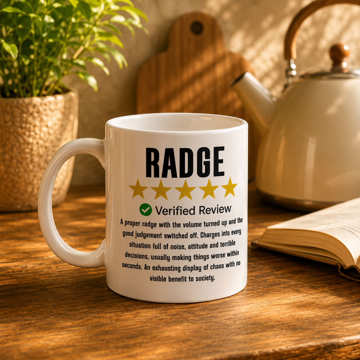 Radge Scottish slang mug – funny five-star review print