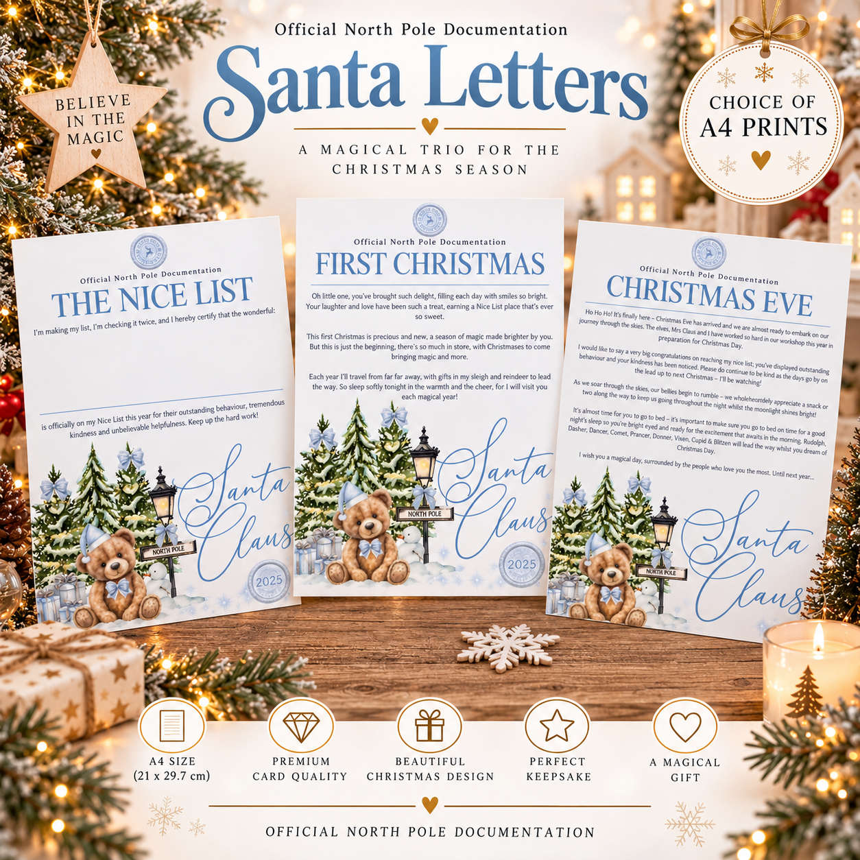 Blue Bear Personalised Christmas Eve Box Certificate | Letter from Santa & Nice List