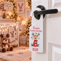 Personalised reindeer alphabet Christmas door hanger with the name Ellie, hooks over door handle, matte white frost acrylic