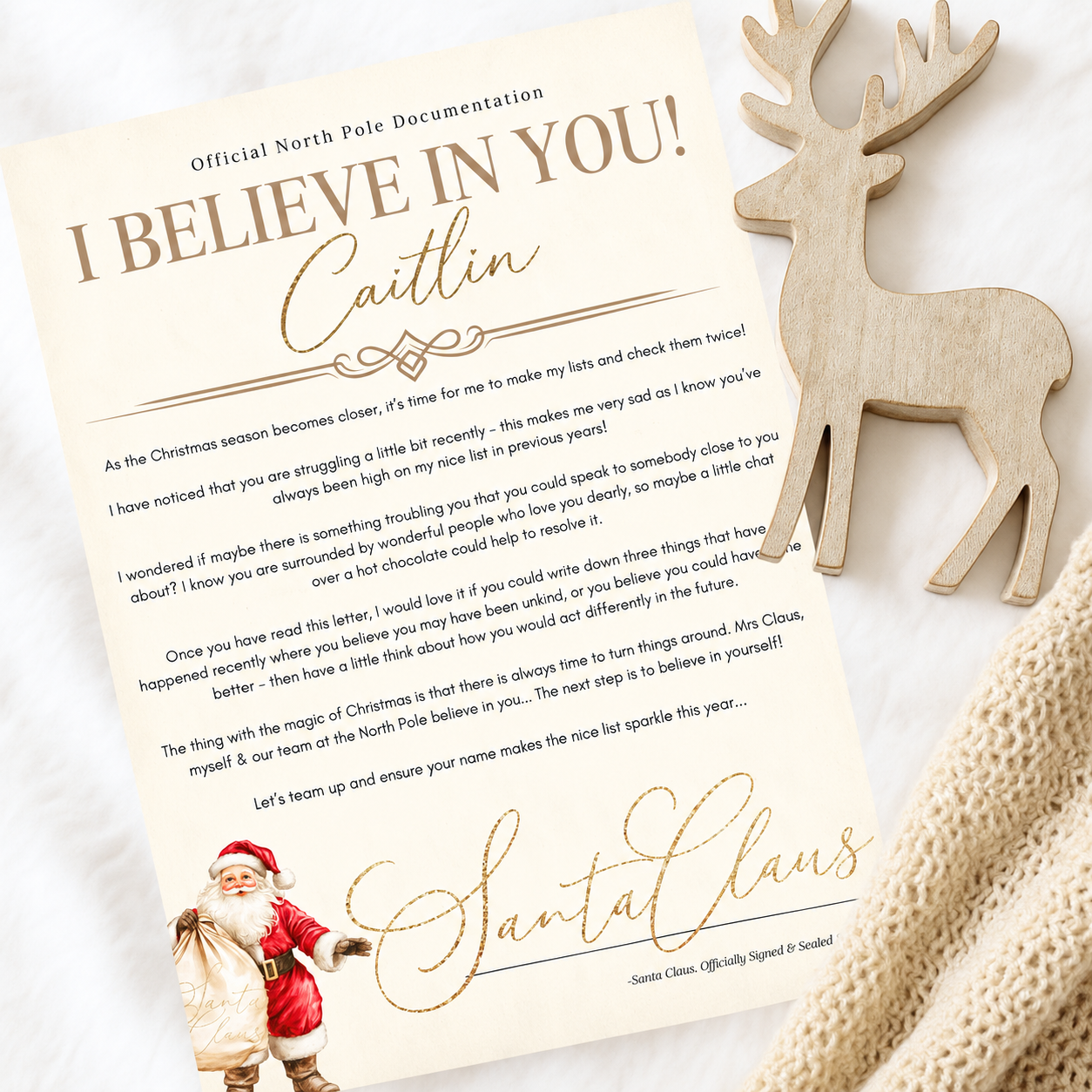I Believe In You letter from Santa, personalised Christmas Eve box keepsake