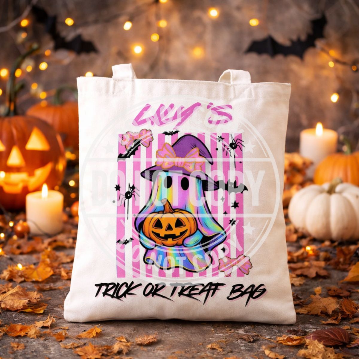 Personalised Halloween Trick or Treat Bag | Custom Kids Halloween Tote | 18 Cute Spooky Designs | Reusable Candy Bag | Personalised Pumpkin Bag