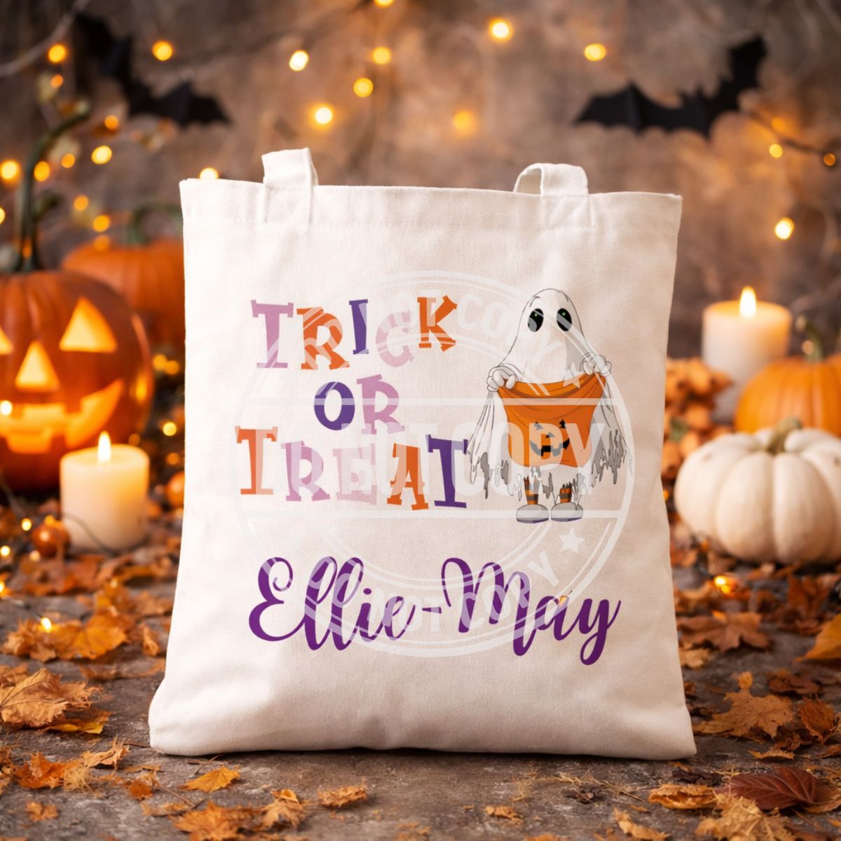 Personalised Halloween Trick or Treat Bag | Custom Kids Halloween Tote | 18 Cute Spooky Designs | Reusable Candy Bag | Personalised Pumpkin Bag