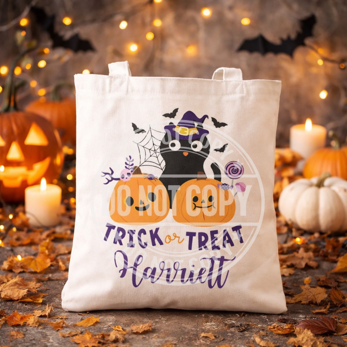 Personalised Halloween Trick or Treat Bag | Custom Kids Halloween Tote | 18 Cute Spooky Designs | Reusable Candy Bag | Personalised Pumpkin Bag