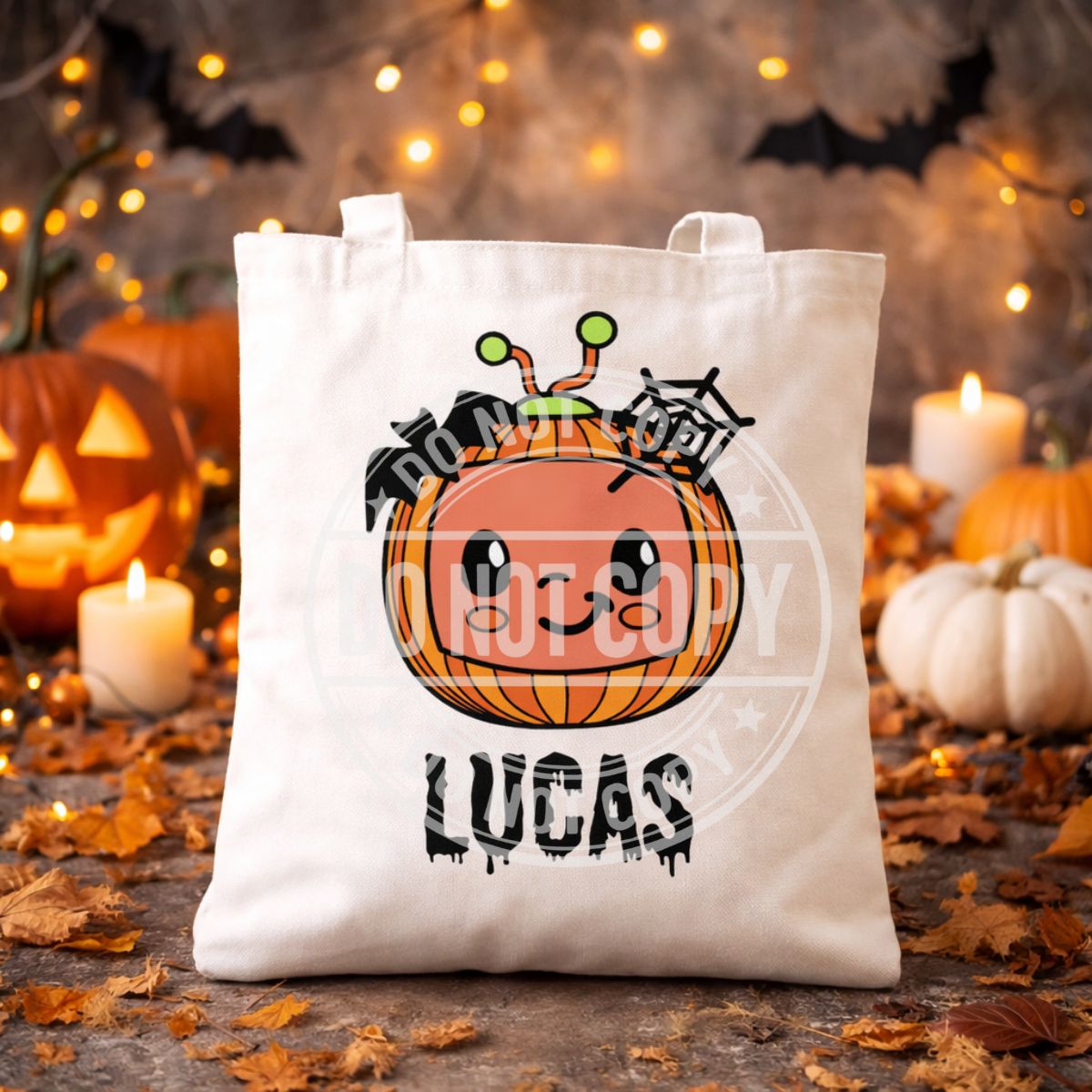 Personalised Halloween Trick or Treat Bag | Custom Kids Halloween Tote | 18 Cute Spooky Designs | Reusable Candy Bag | Personalised Pumpkin Bag