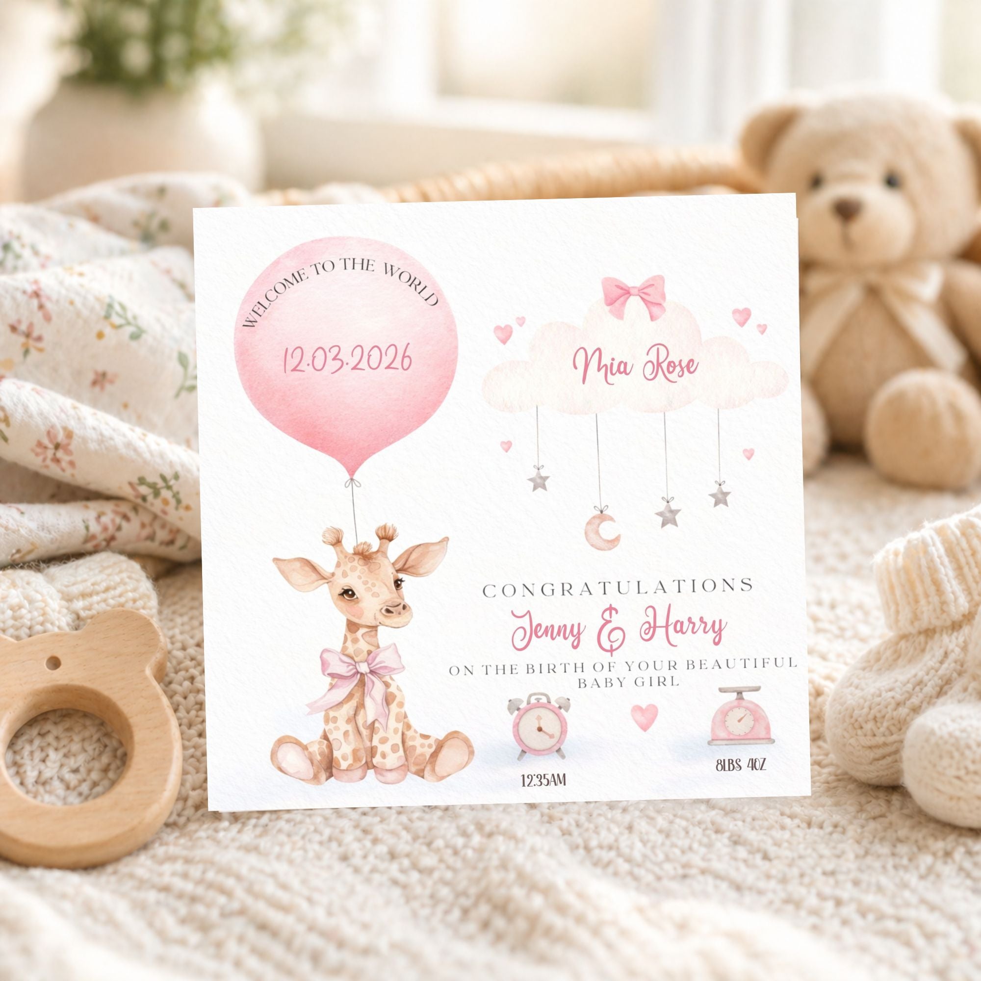 Personalised New Baby Card – Baby Boy or Girl