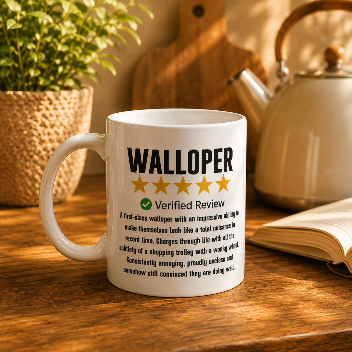 Walloper Scottish slang mug – funny five-star review print