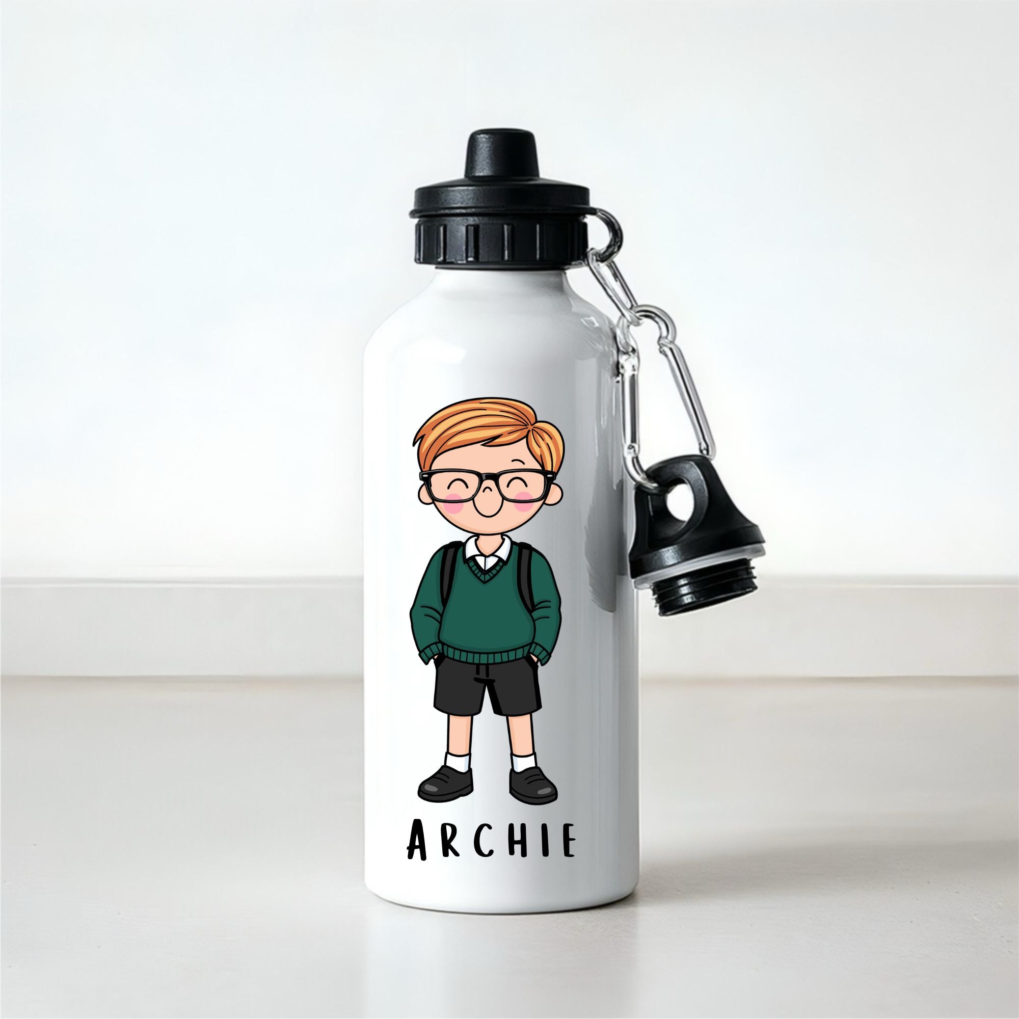 Personalised Boys School Water Bottle – 600ml Aluminium Bottle – Custom Name Bottle for School, Nursery & Travel
