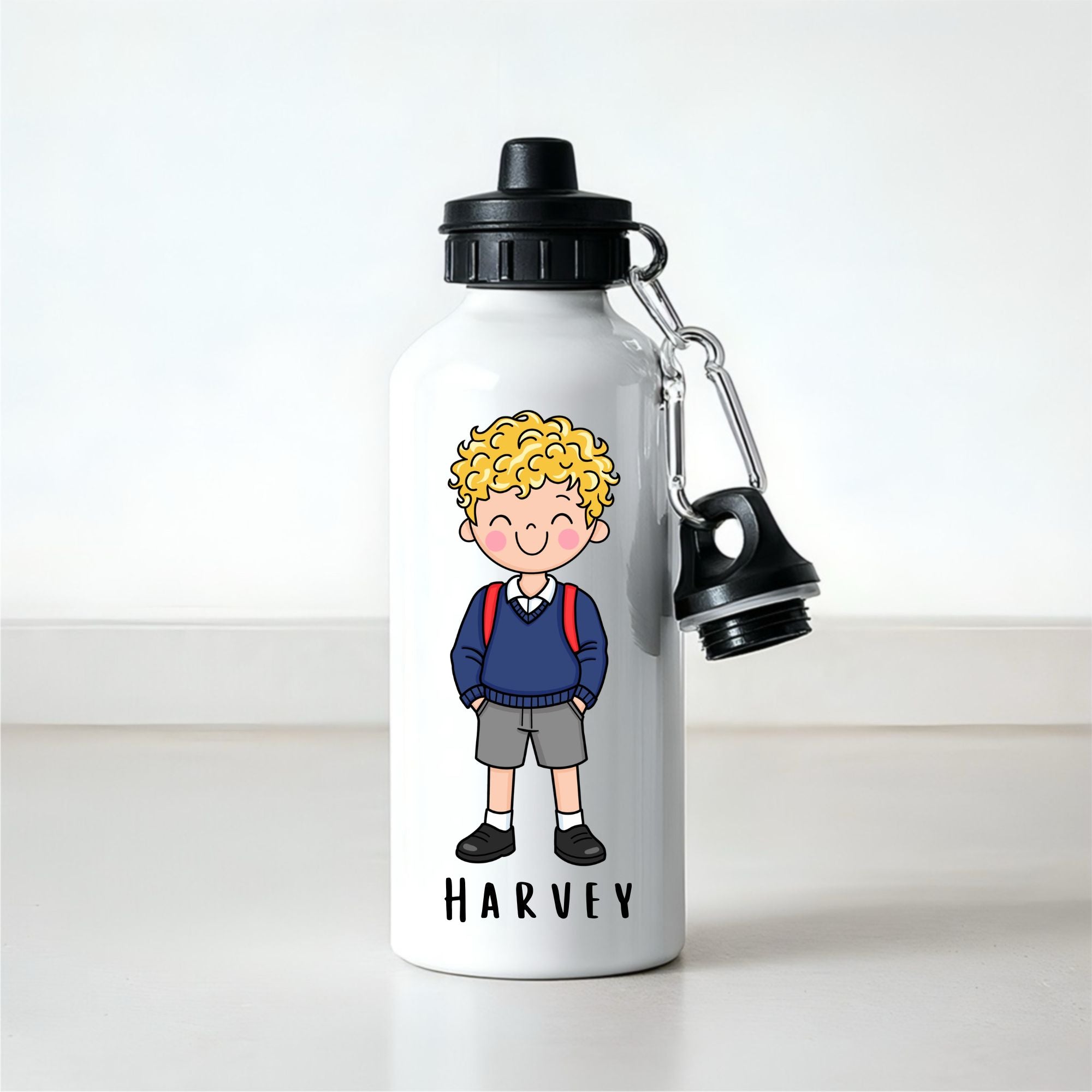 Personalised Boys School Water Bottle – 600ml Aluminium Bottle – Custom Name Bottle for School, Nursery & Travel